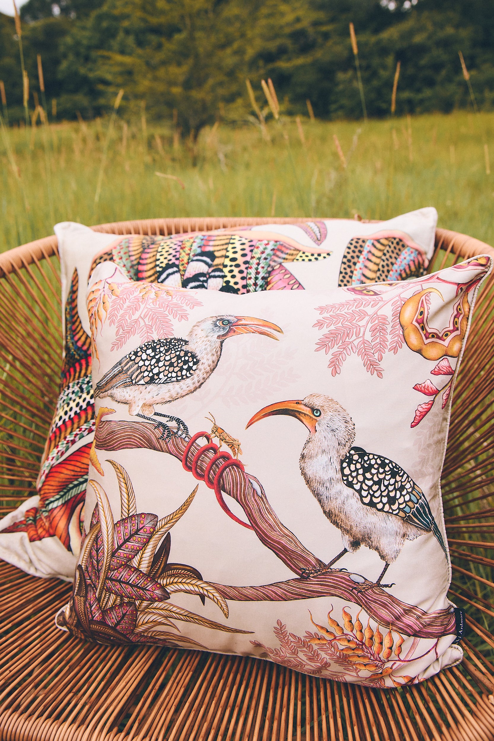 Hornbill Garden Cotton Pillow - Stone
