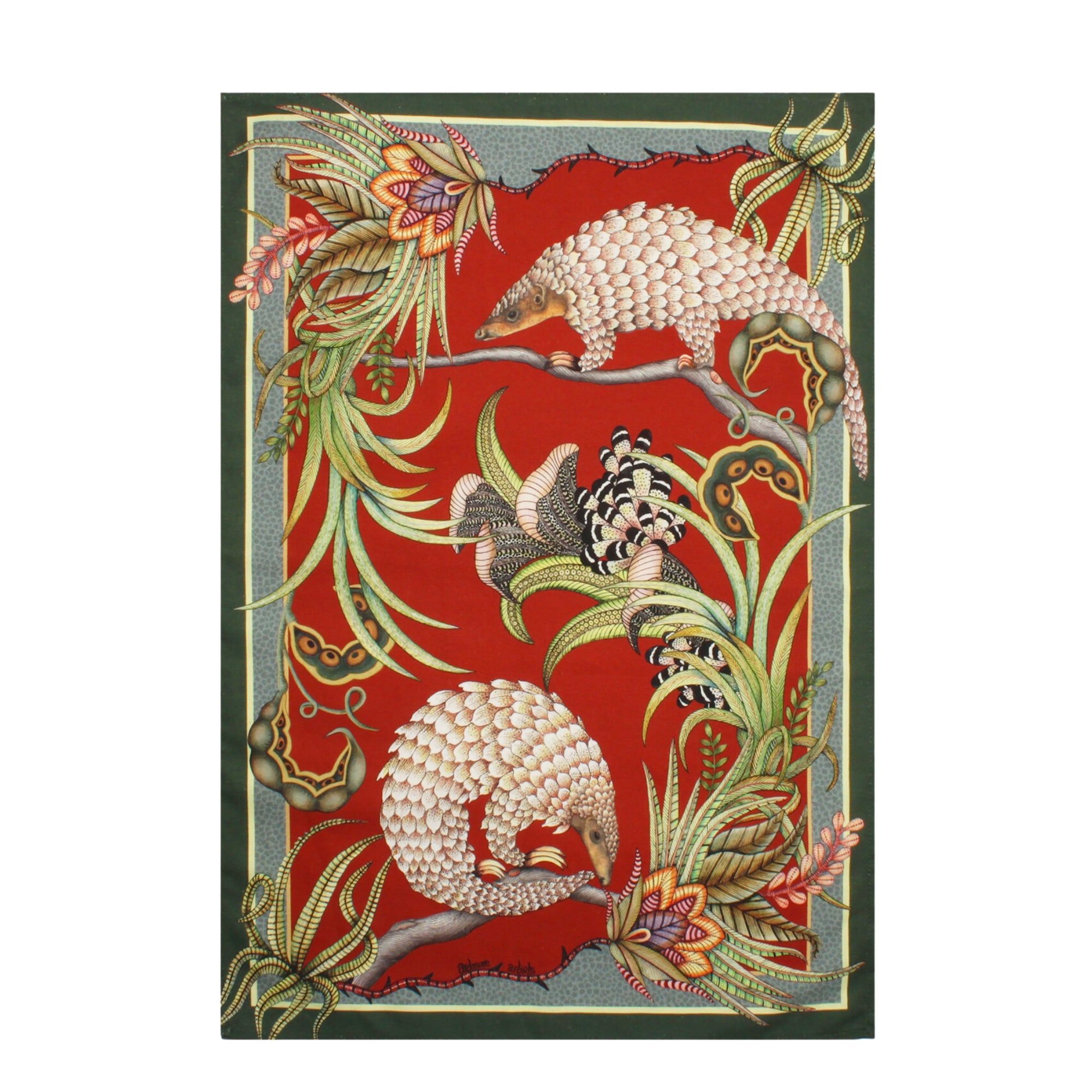 Pangolin Pair Tea Towel - Royal Red
