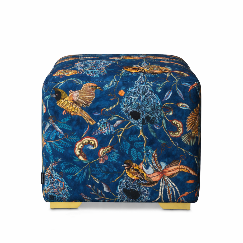 Thanda Nest Velvet Midnight Cube Ottoman