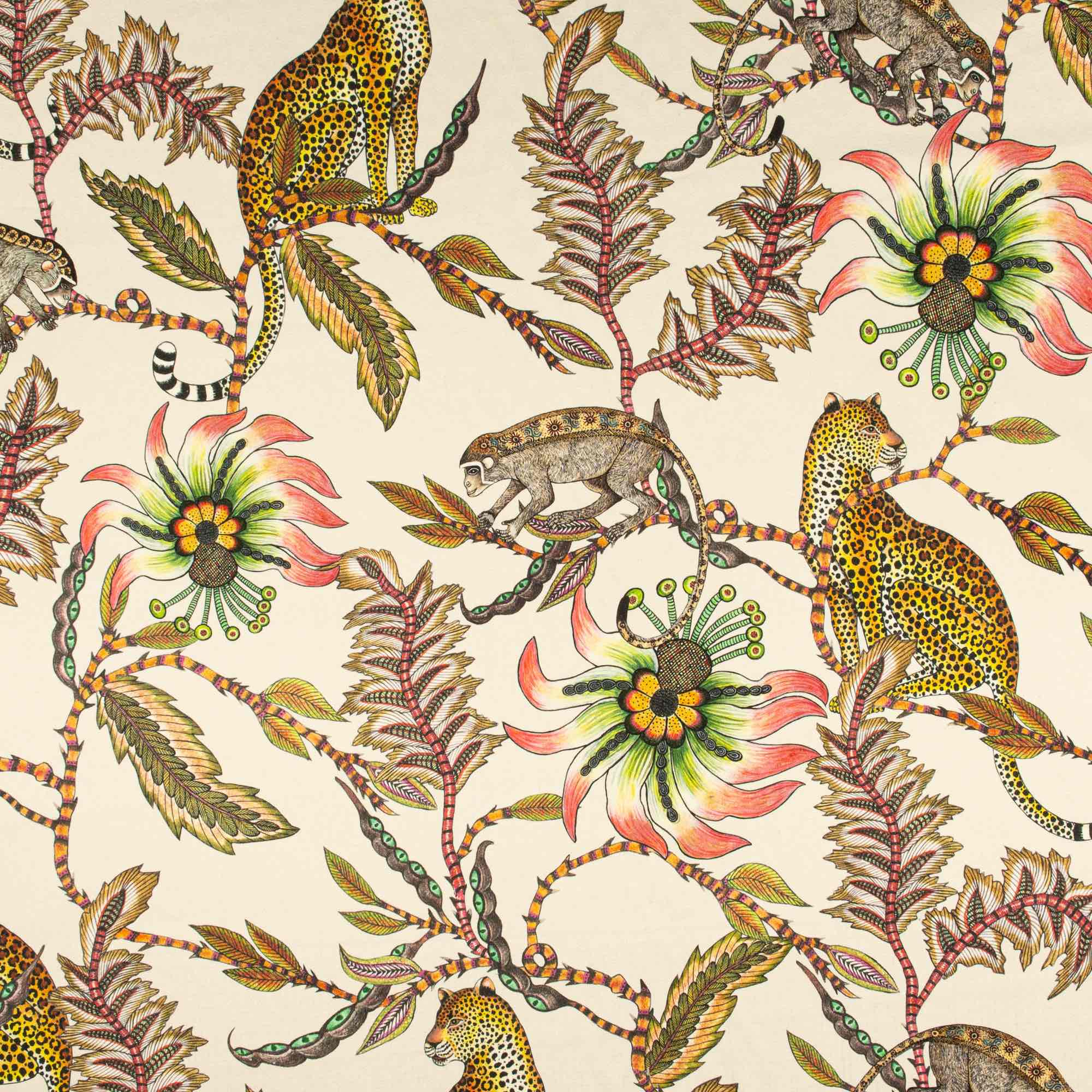 Monkey Bean Fabric - Linen - Parakeet