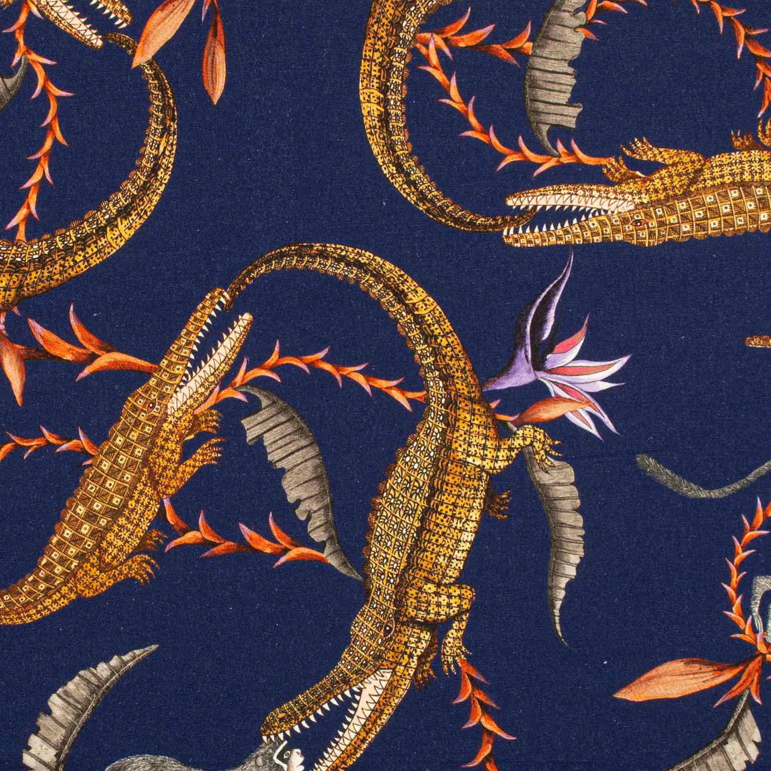 River Chase Fabric - Linen - Royal