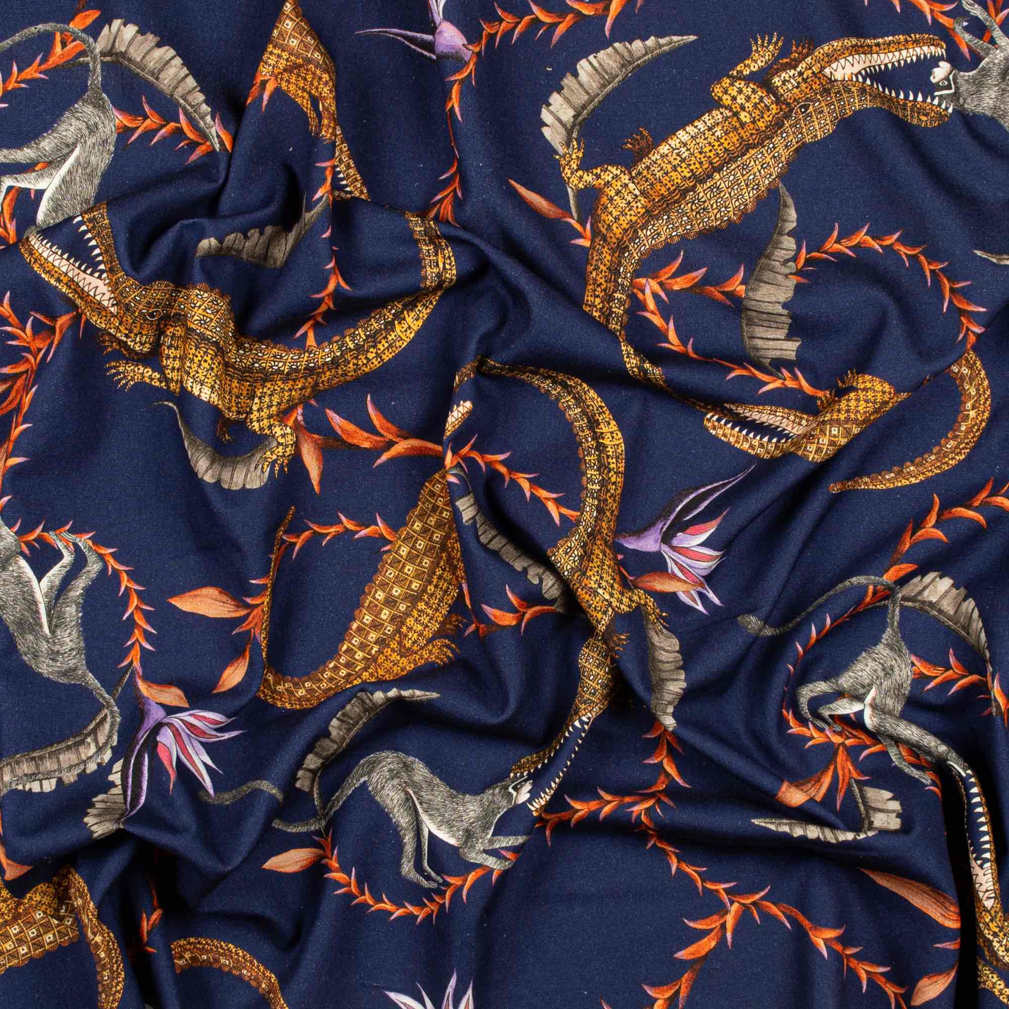River Chase Fabric - Linen - Royal