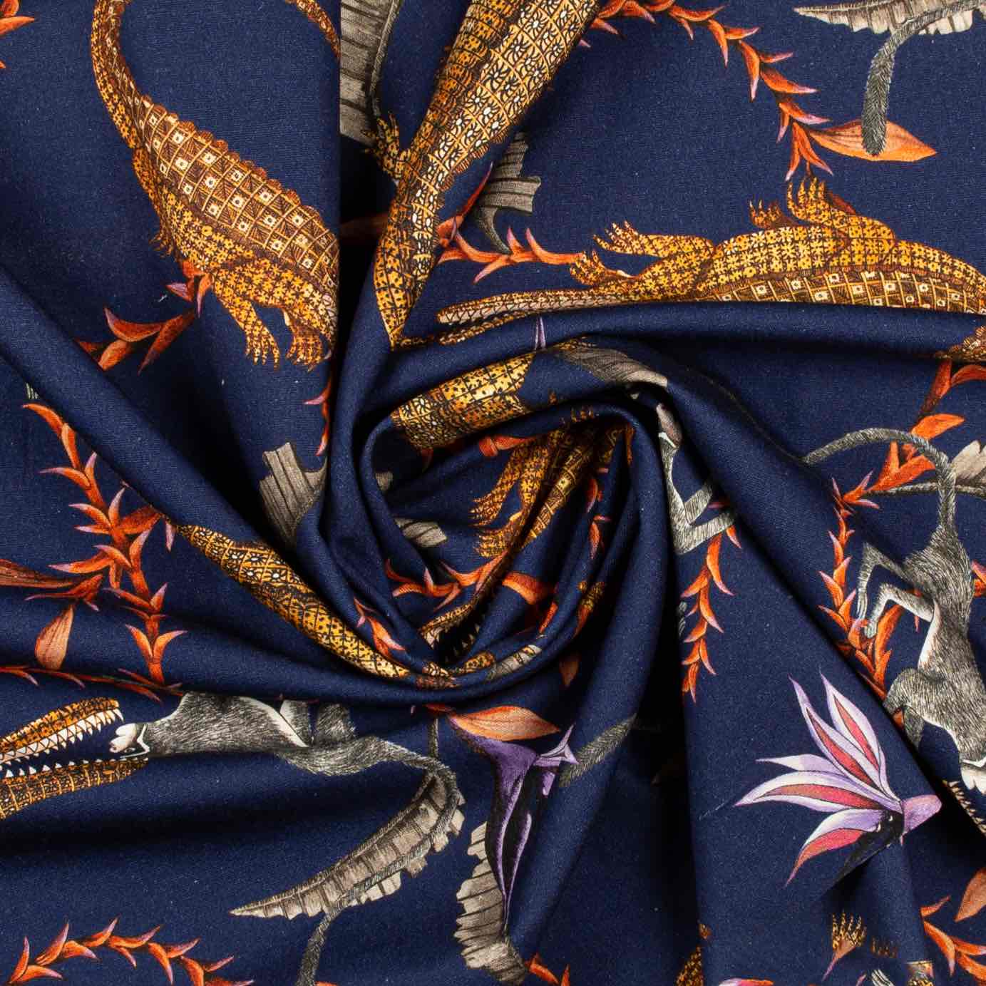 River Chase Fabric - Linen - Royal