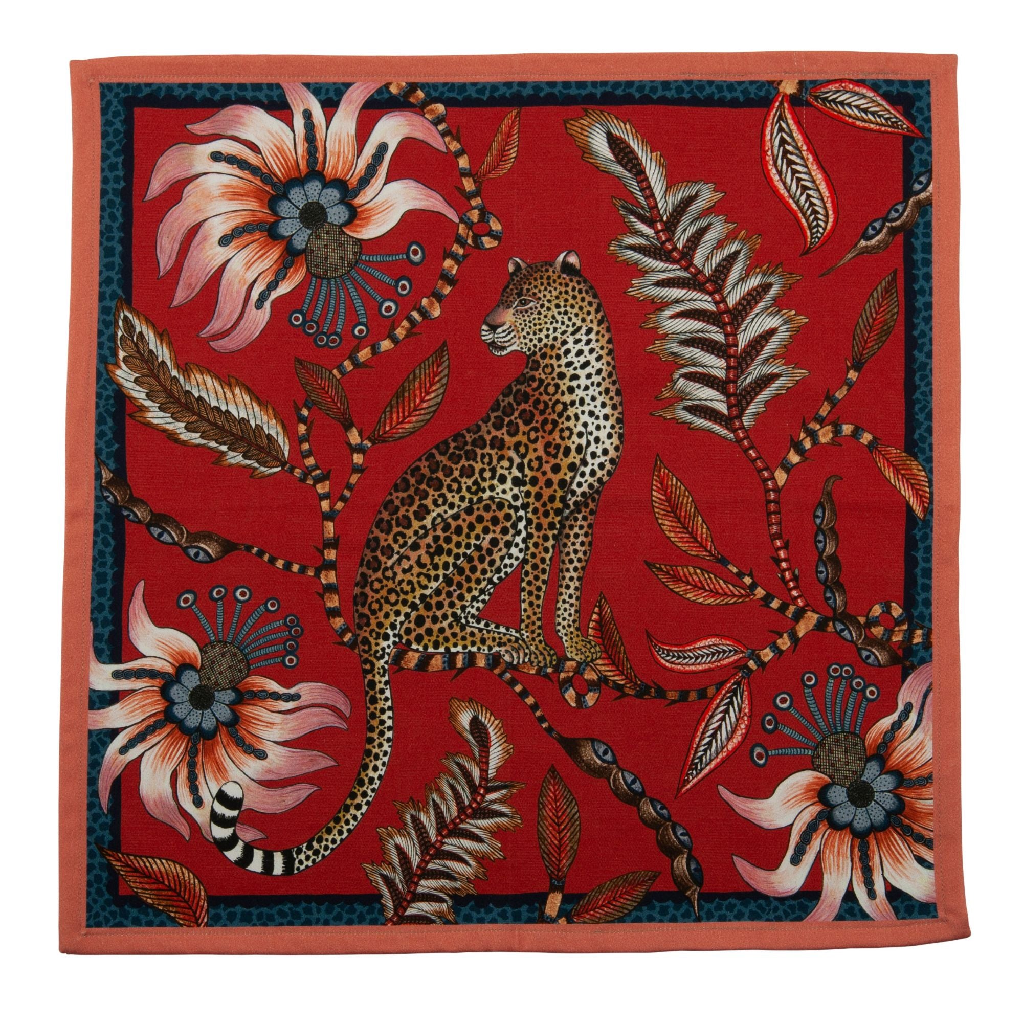 Leopard Napkins (Pair) - Royal Red