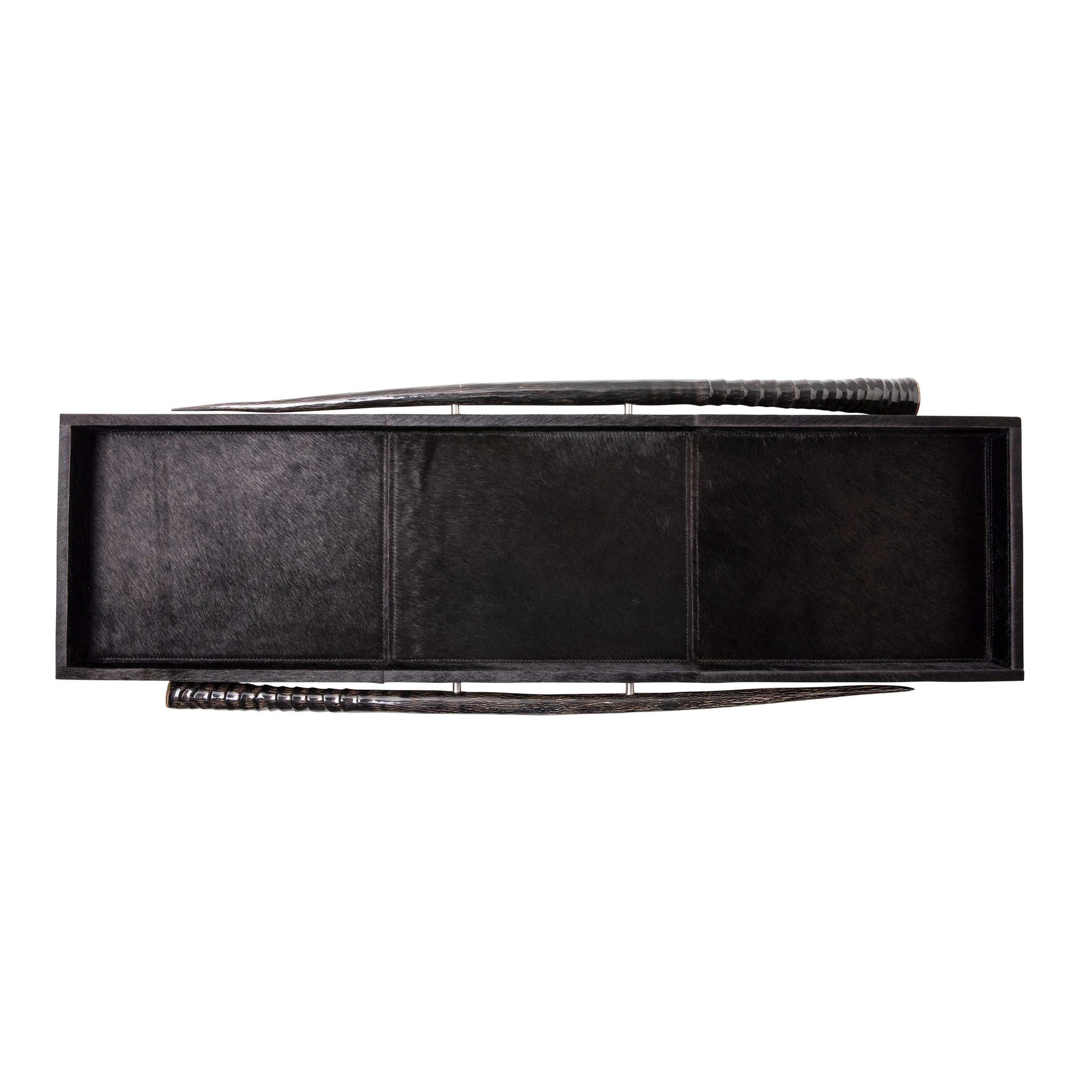 Black Cow Hide Long Rectangle Tray / Gemsbok Horn Handle