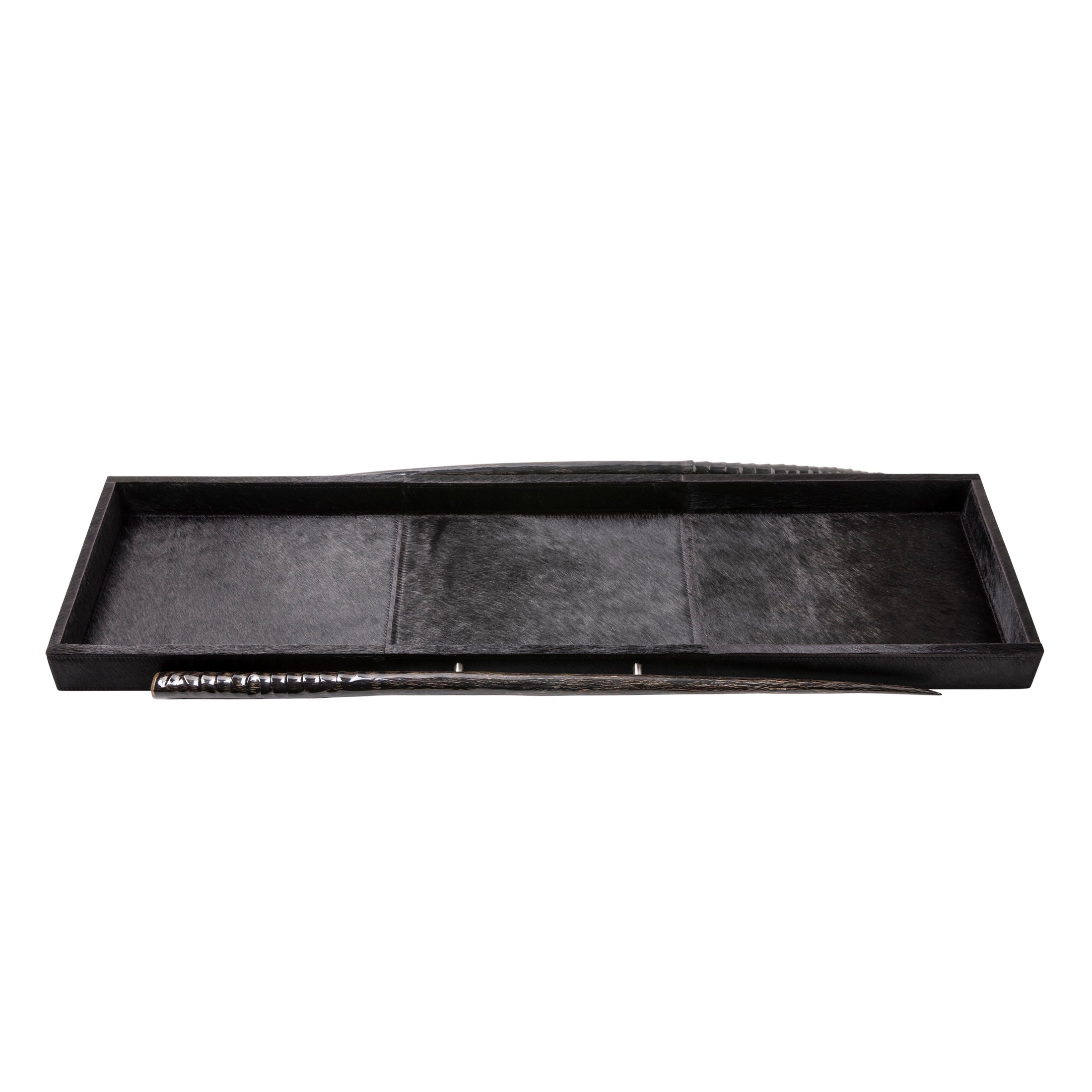 Black Cow Hide Long Rectangle Tray / Gemsbok Horn Handle