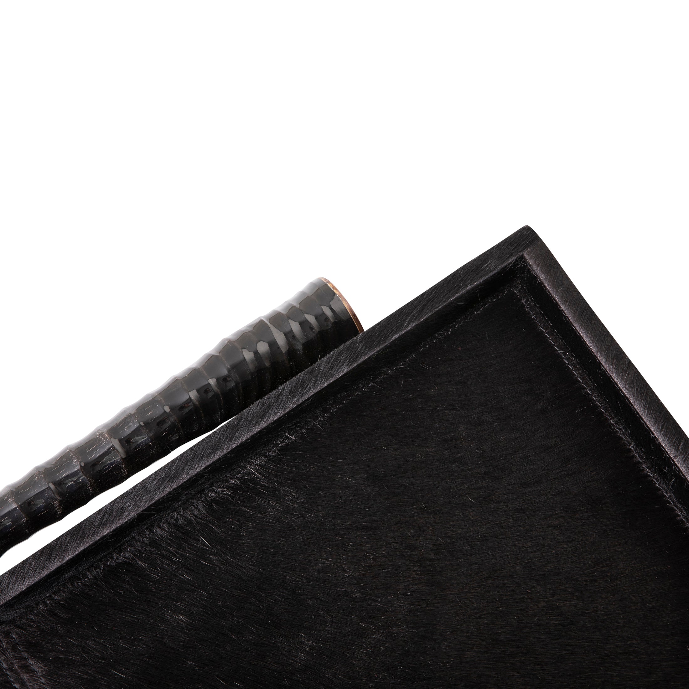 Black Cow Hide Long Rectangle Tray / Gemsbok Horn Handle