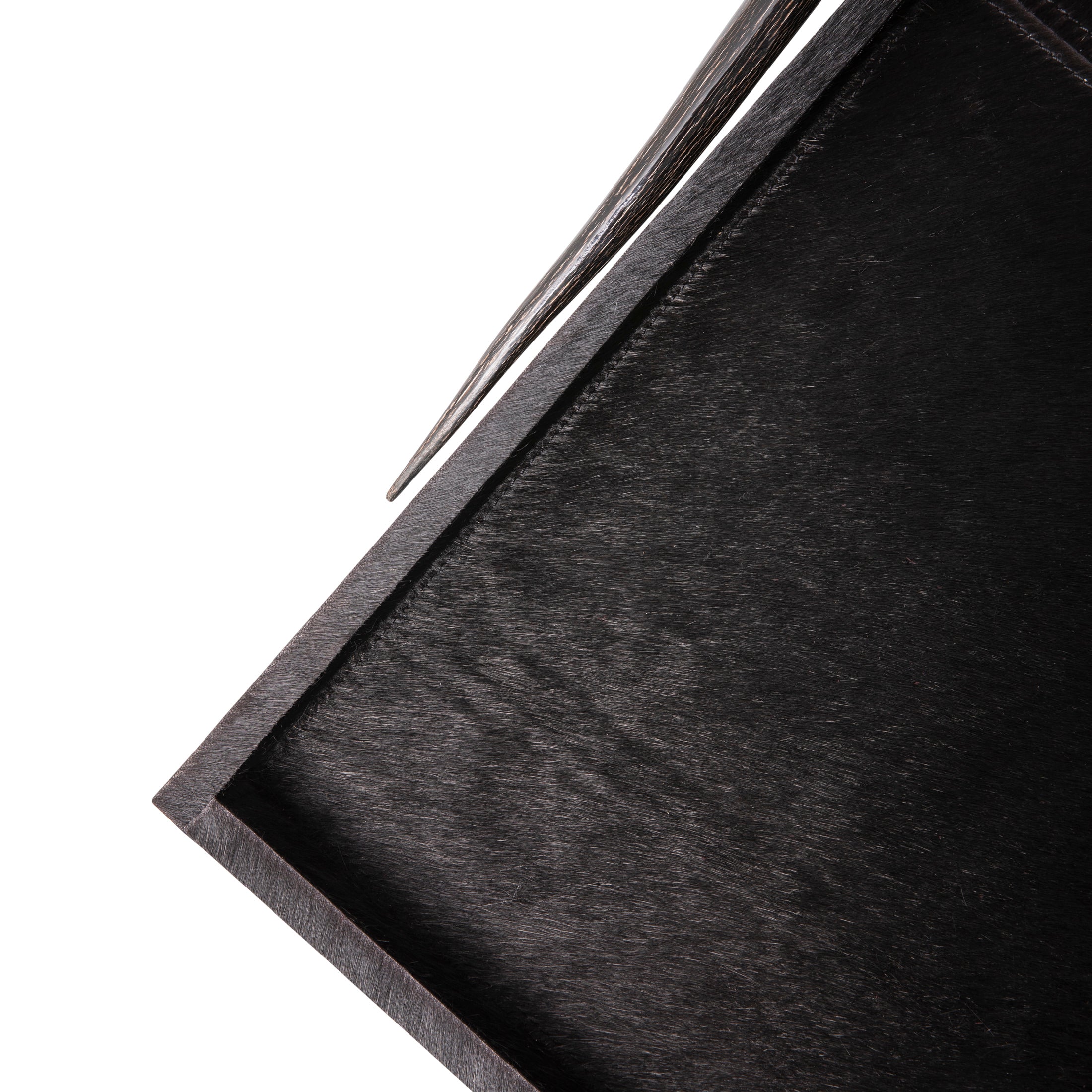 Black Cow Hide Long Rectangle Tray / Gemsbok Horn Handle