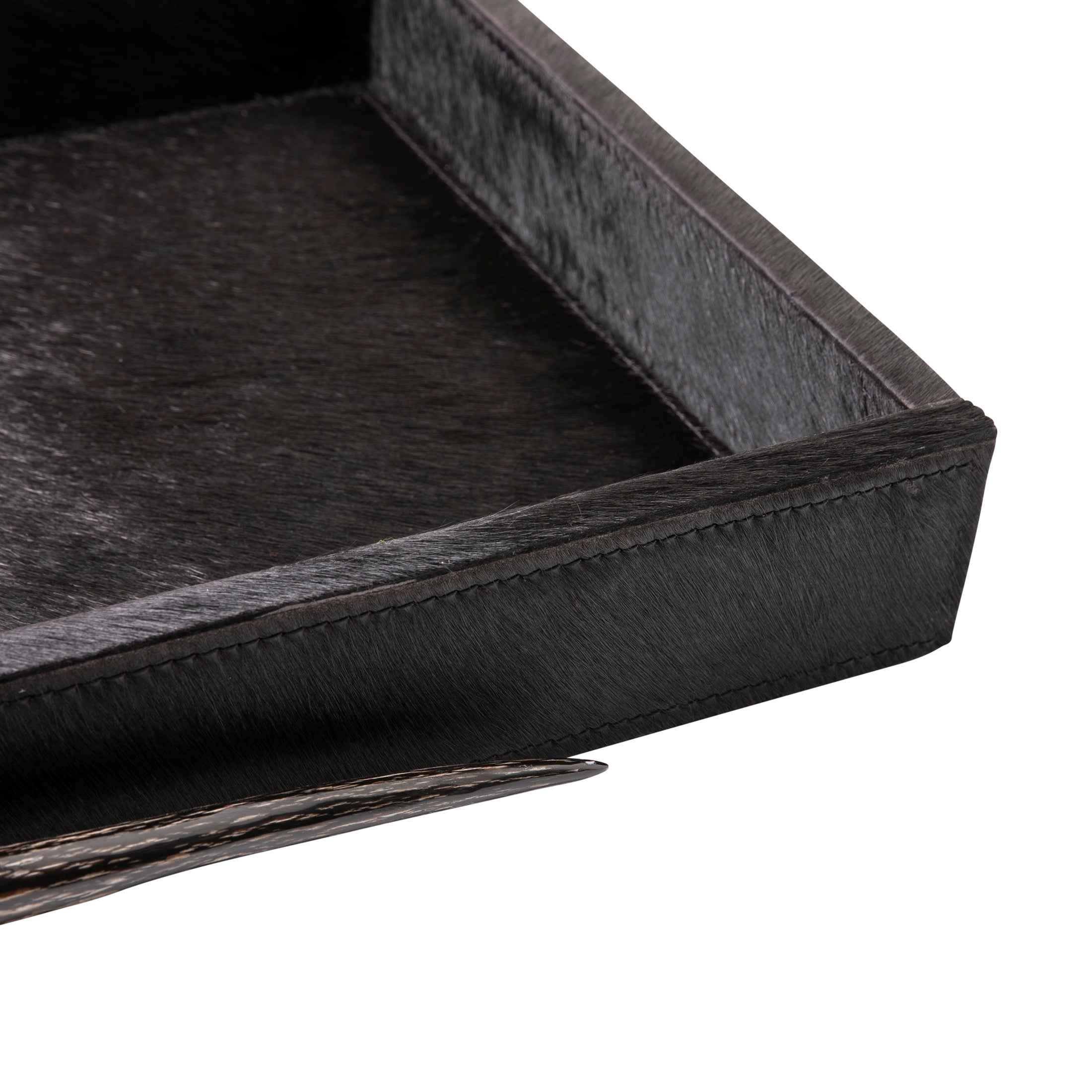 Black Cow Hide Long Rectangle Tray / Gemsbok Horn Handle