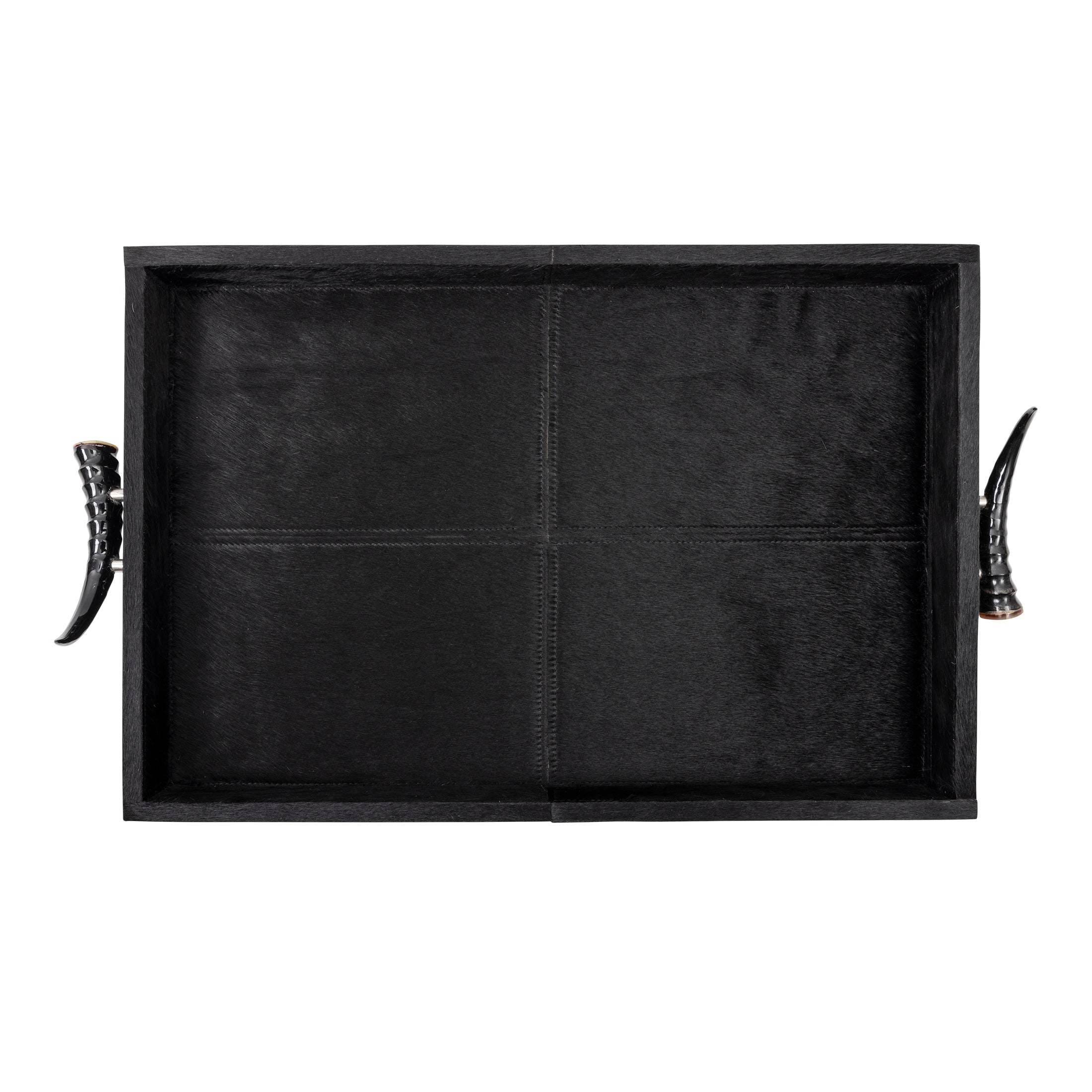 Black Cow Hide Rectangle Tray / Springbok Horn Handles