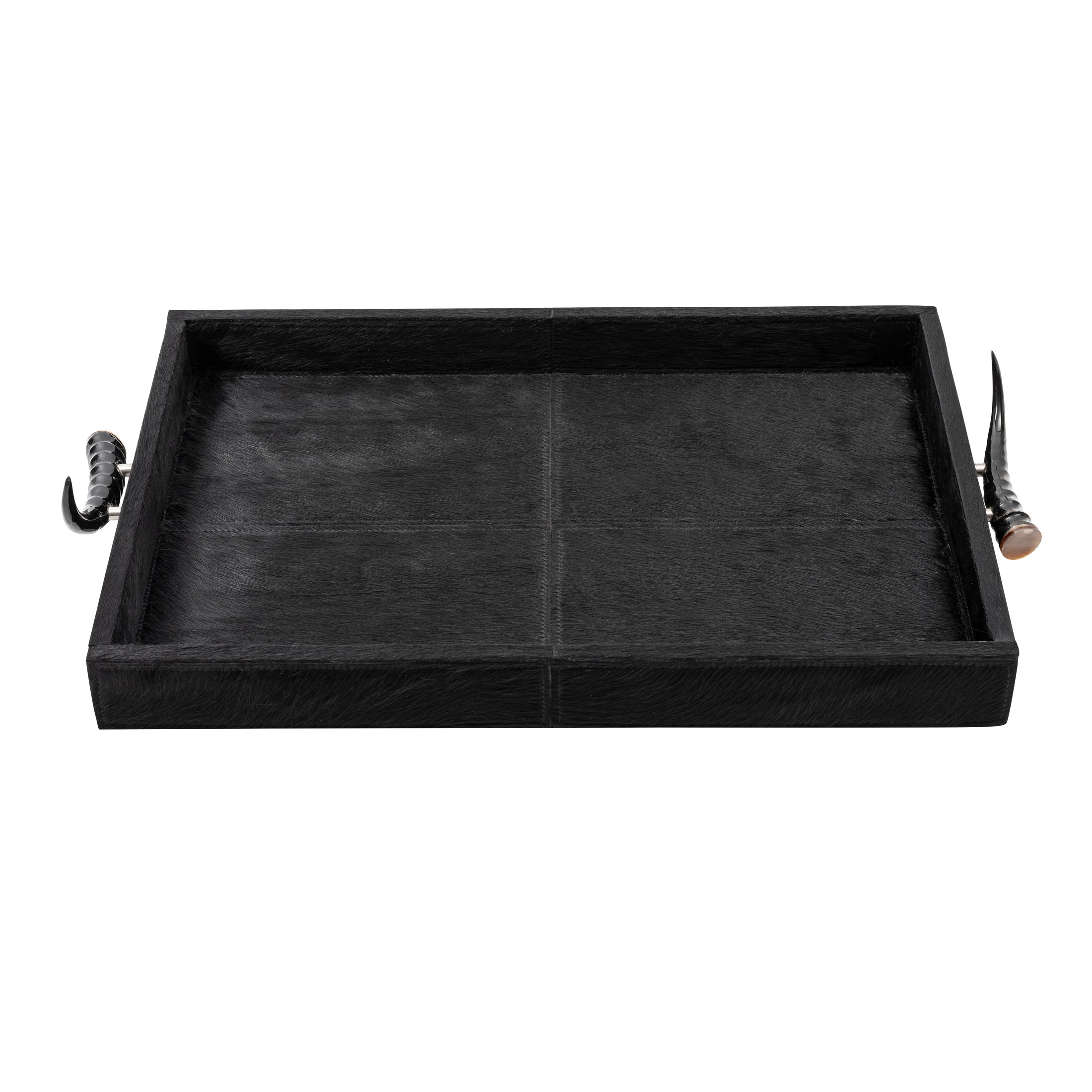 Black Cow Hide Rectangle Tray / Springbok Horn Handles