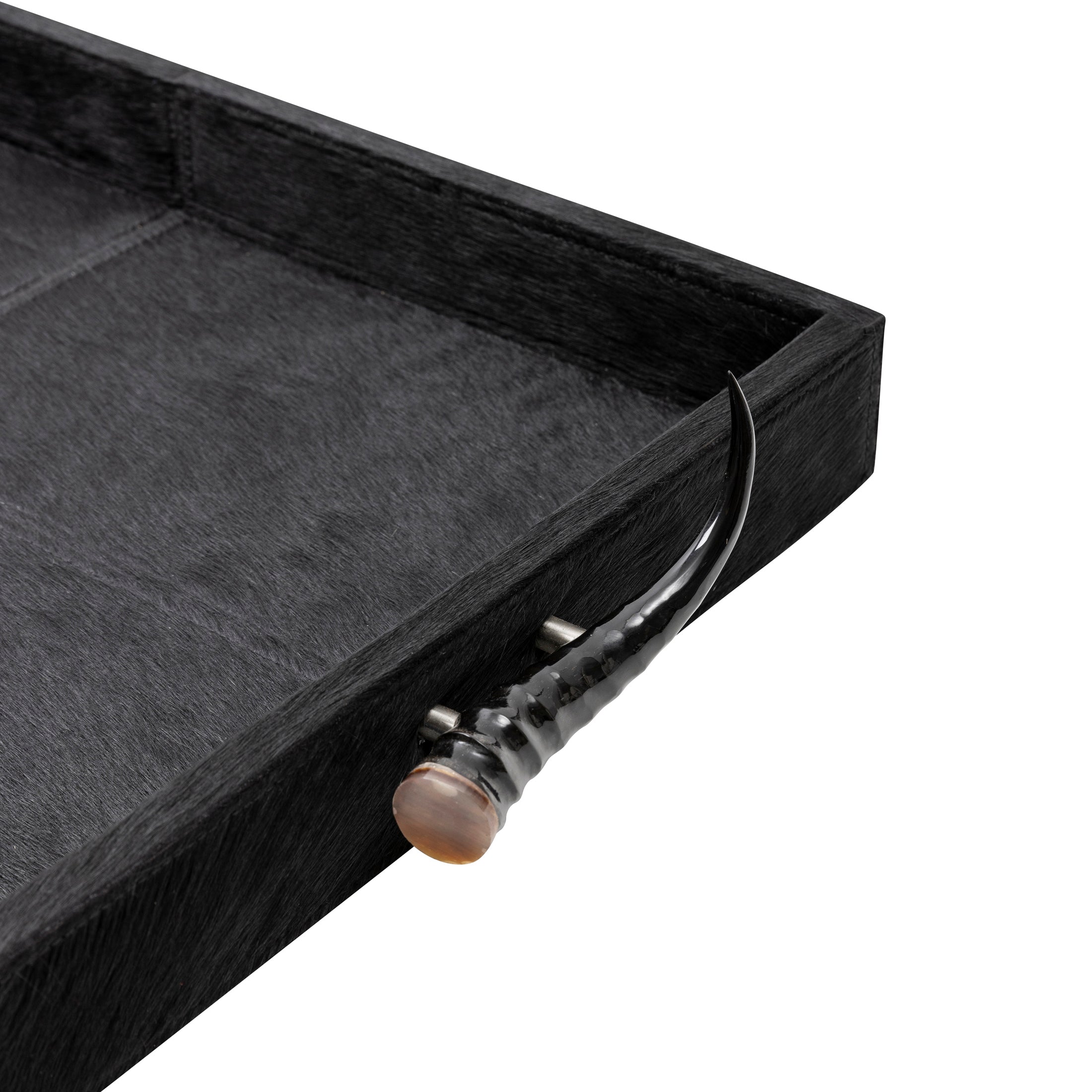 Black Cow Hide Rectangle Tray / Springbok Horn Handles