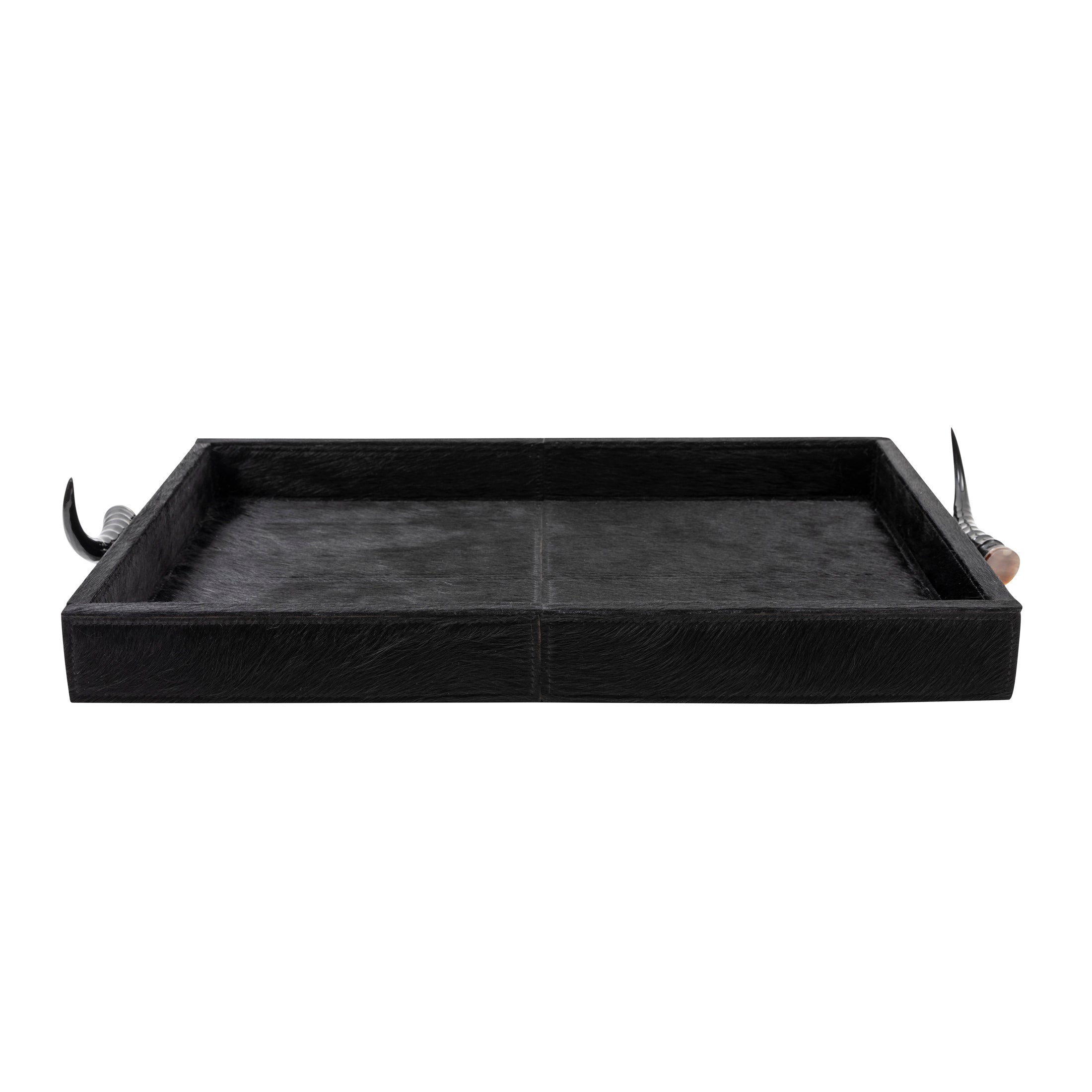 Black Cow Hide Rectangle Tray / Springbok Horn Handles