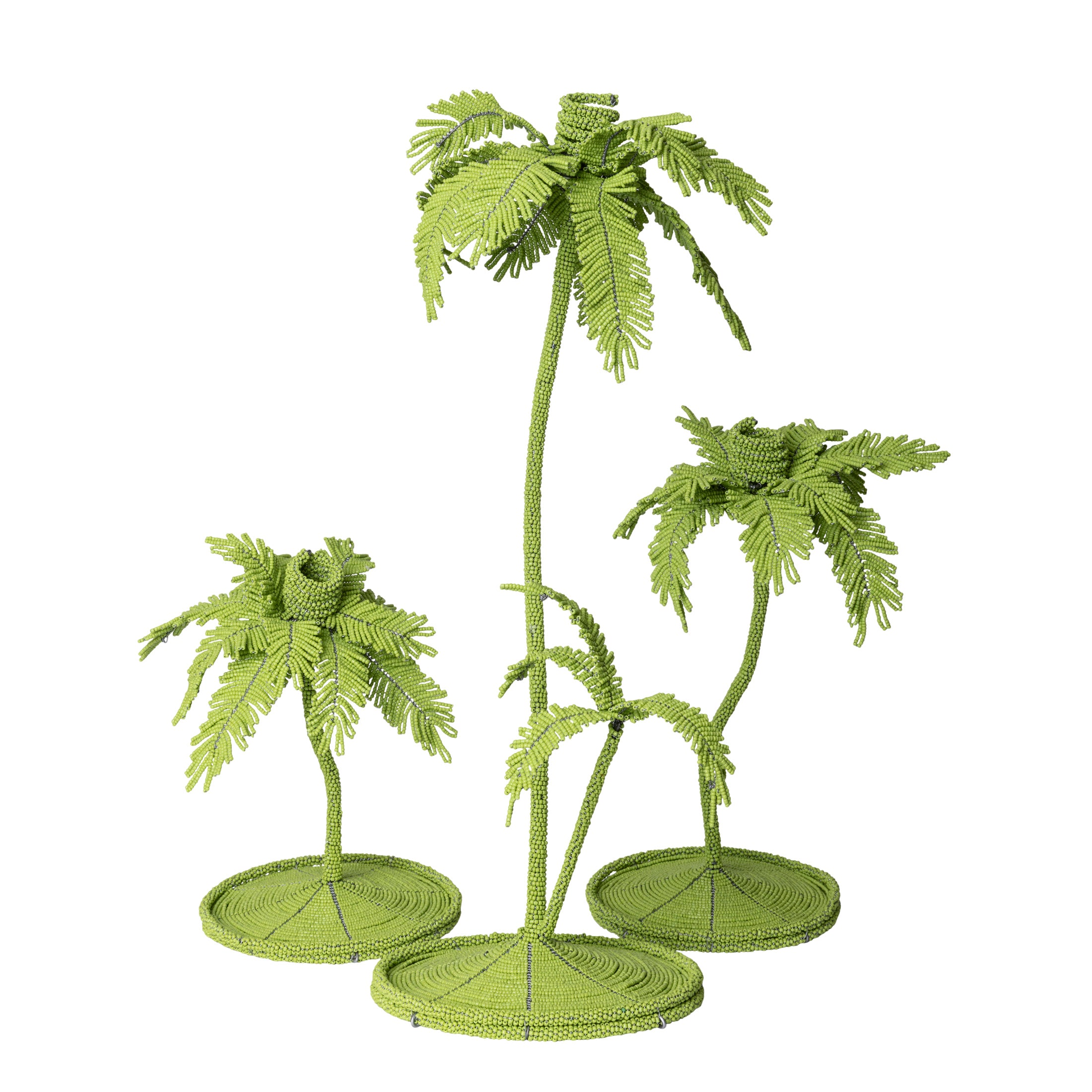 Desert Palm Tree Beaded Candlestick - Lime Green