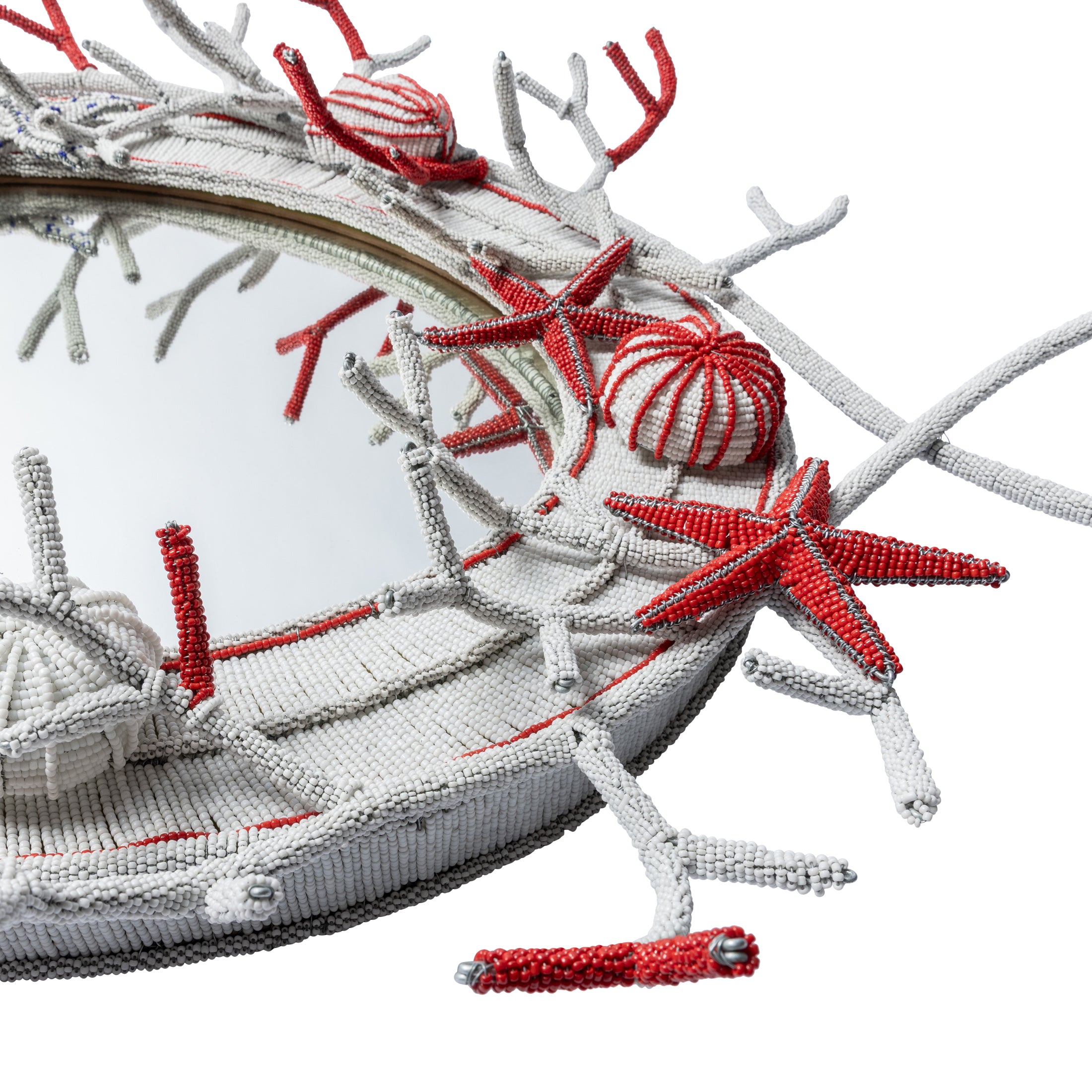 Sea Me Beaded Mirror - White / Red