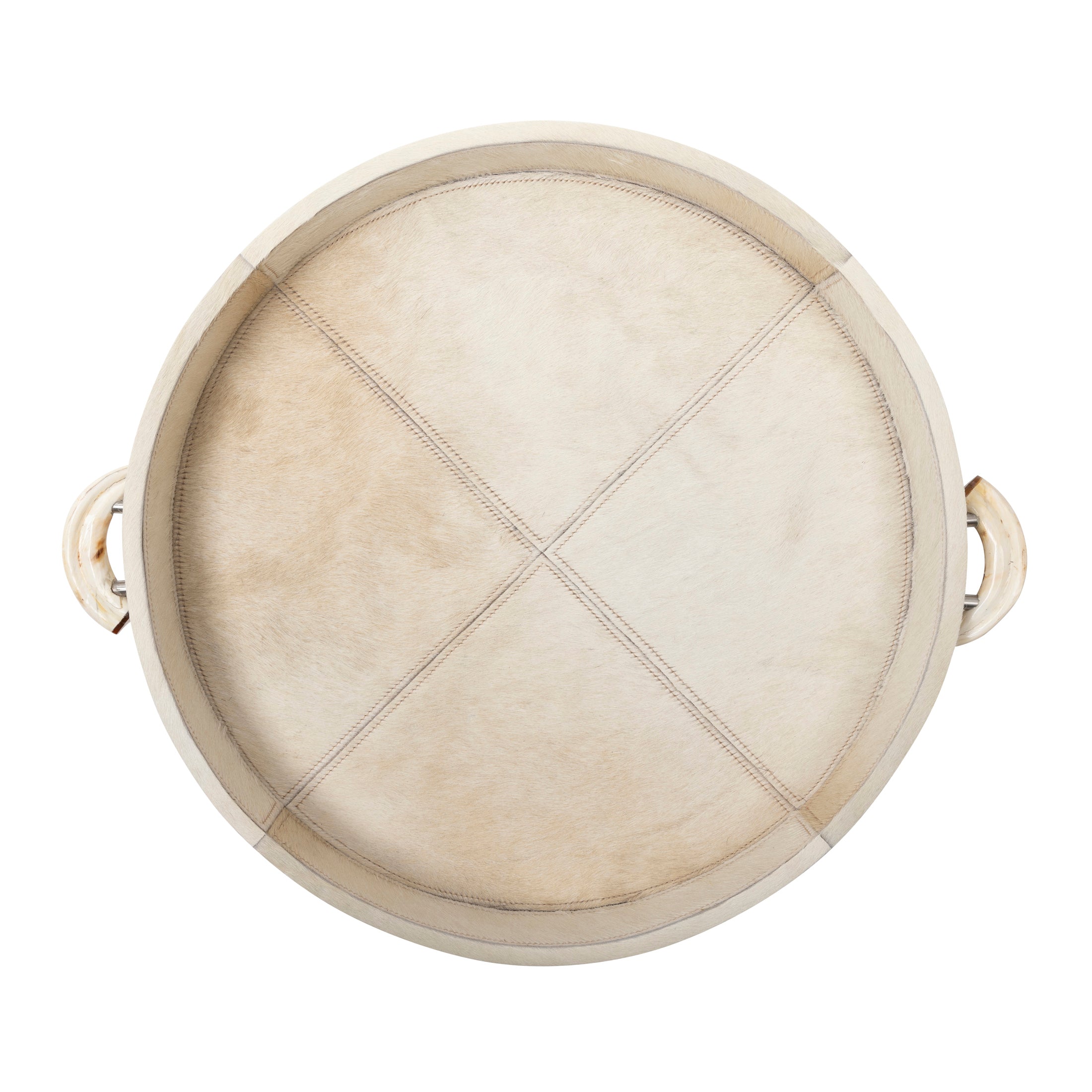 Cream Cow Hide Round Tray / Warthog Tusk Handles