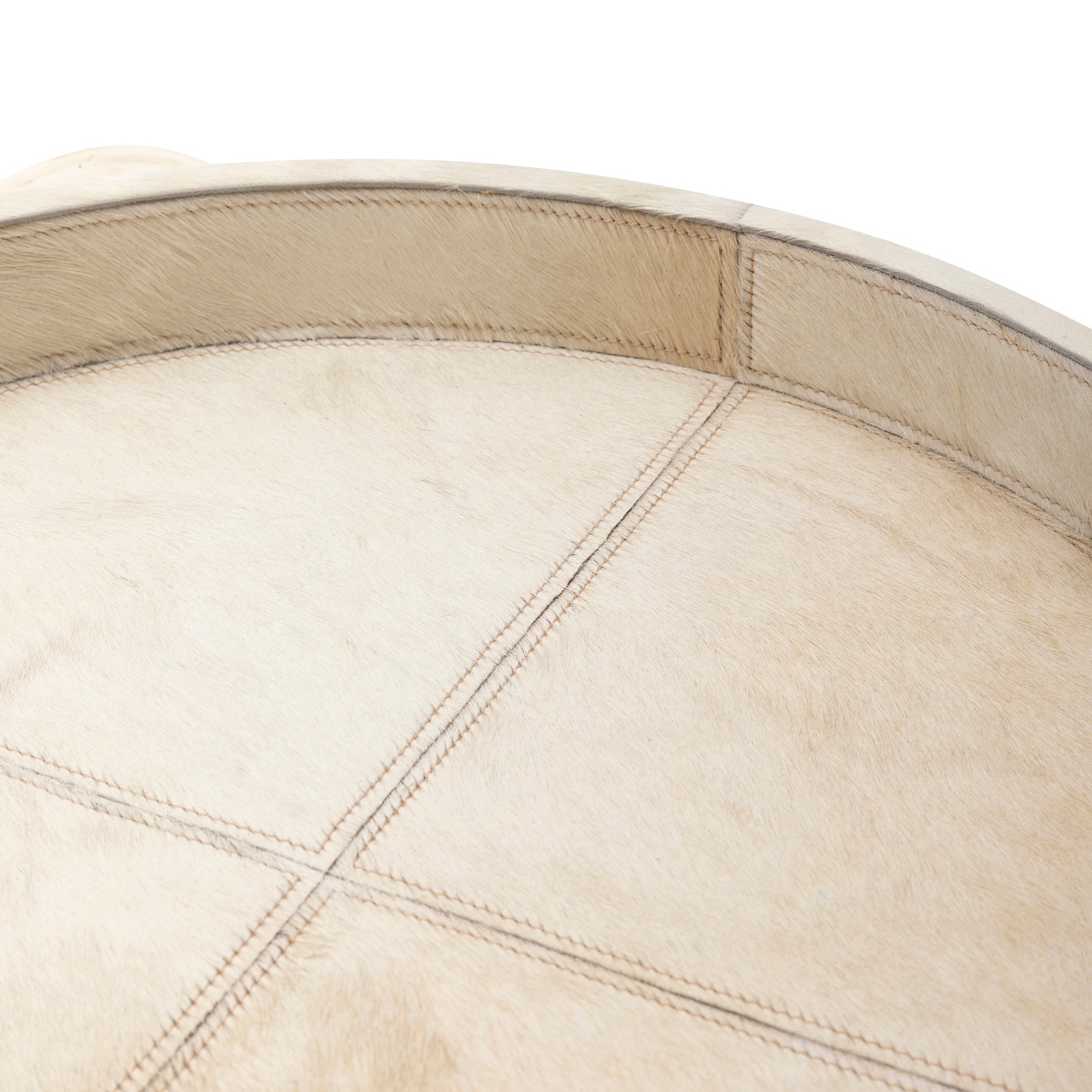 Cream Cow Hide Round Tray / Warthog Tusk Handles