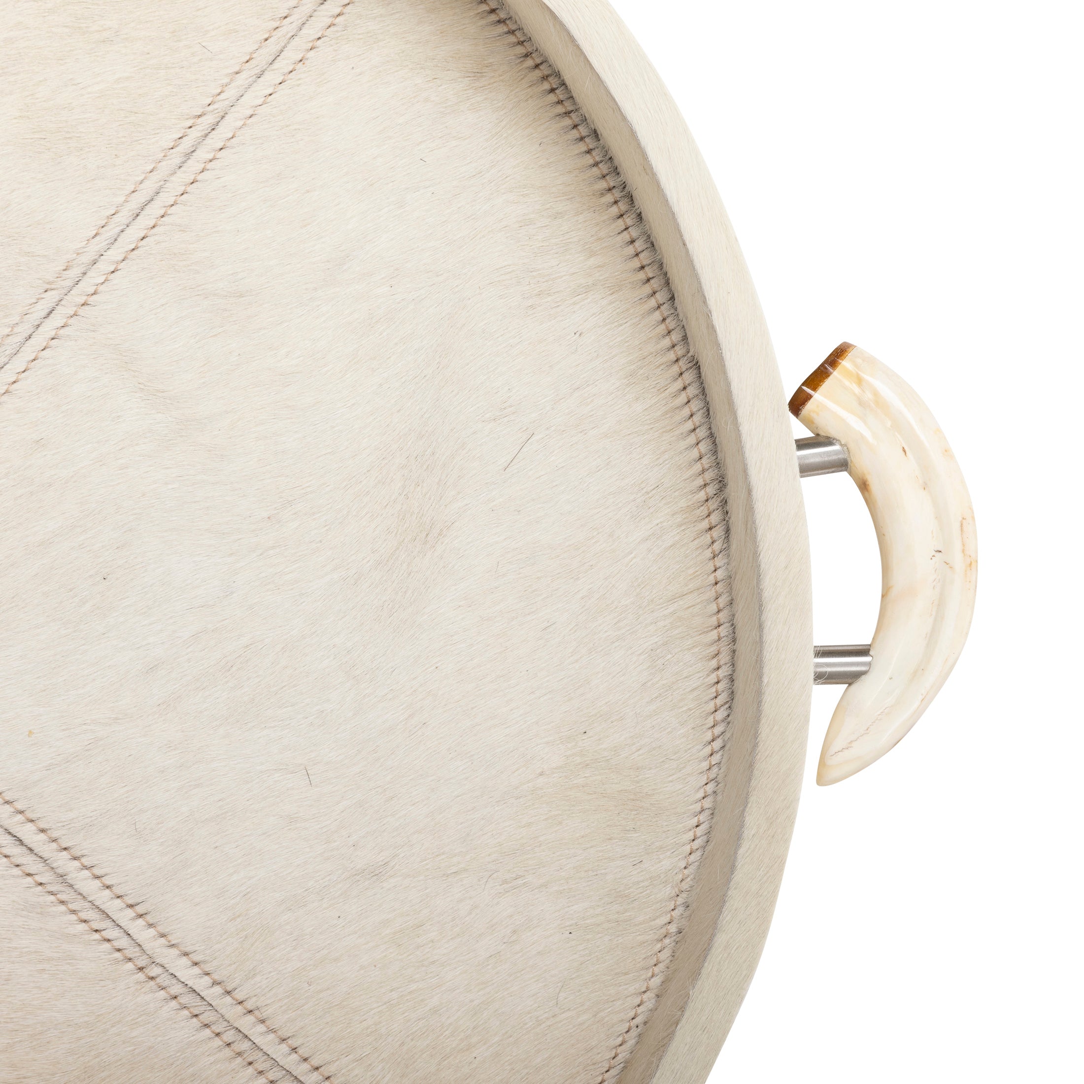 Cream Cow Hide Round Tray / Warthog Tusk Handles
