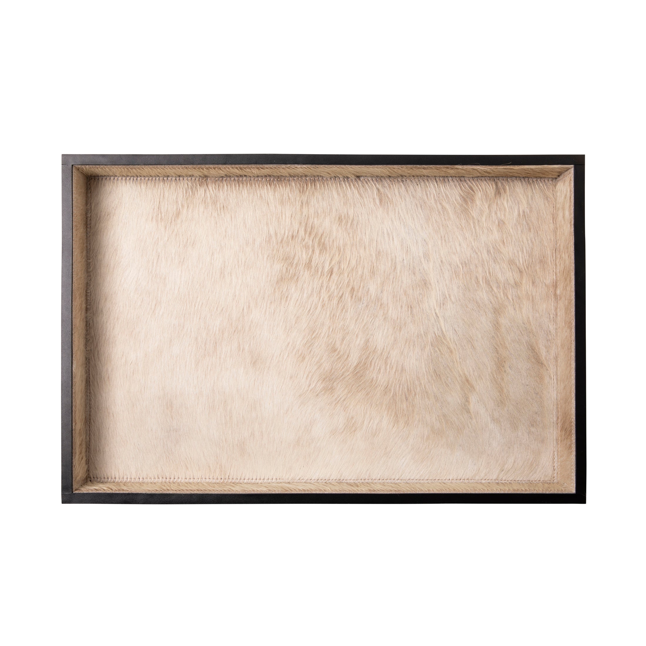 Cream Cow Hide Rectangle Tray with Black Leather Trim - Large