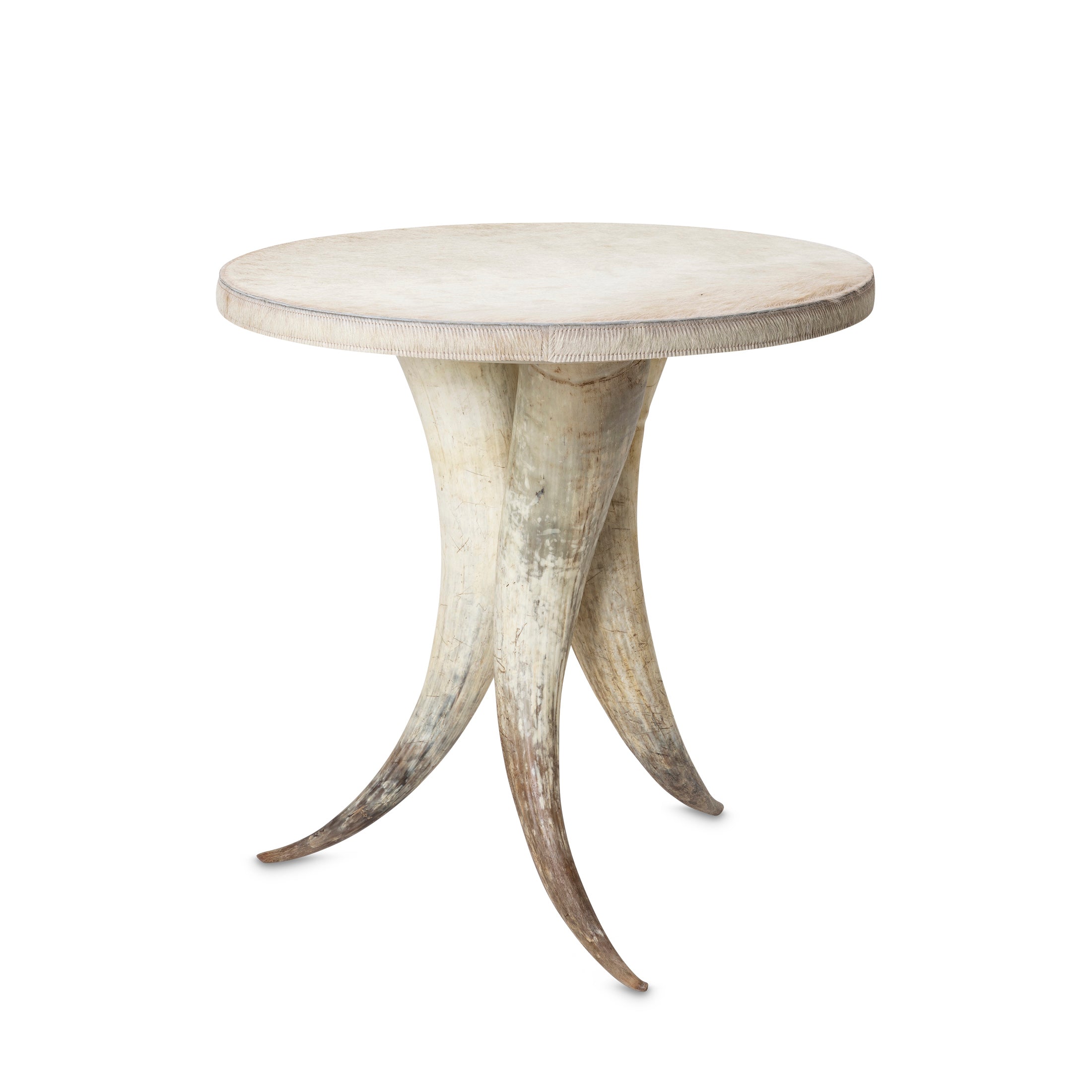 Cow Horn Table with Cream Cow Hide Top