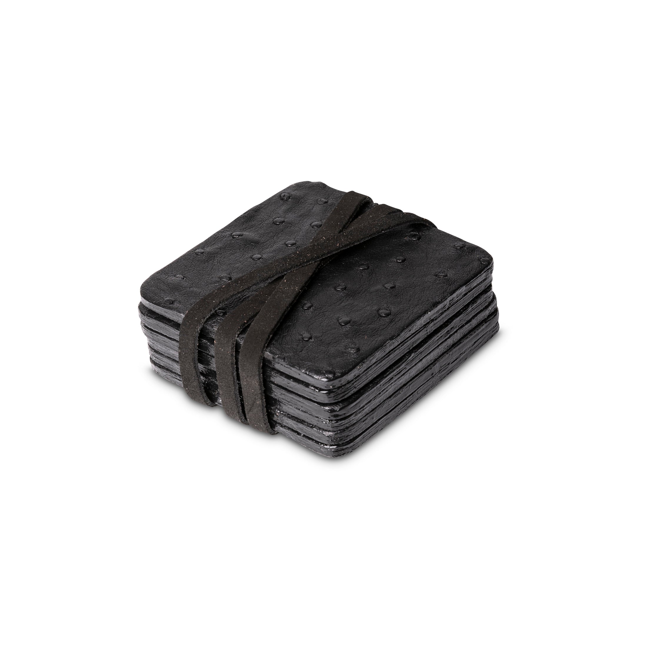 Ostrich Leather Coasters w/ Tie (S/6) - Black