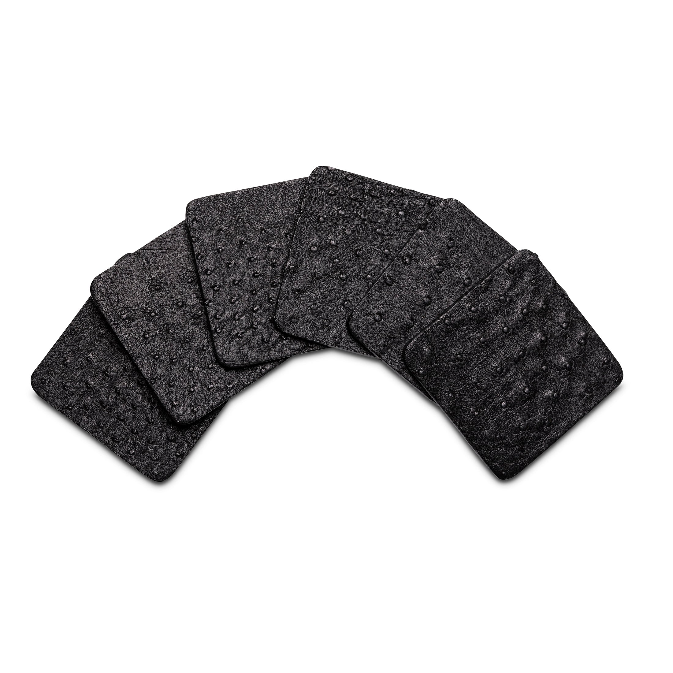 Ostrich Leather Coasters w/ Tie (S/6) - Black