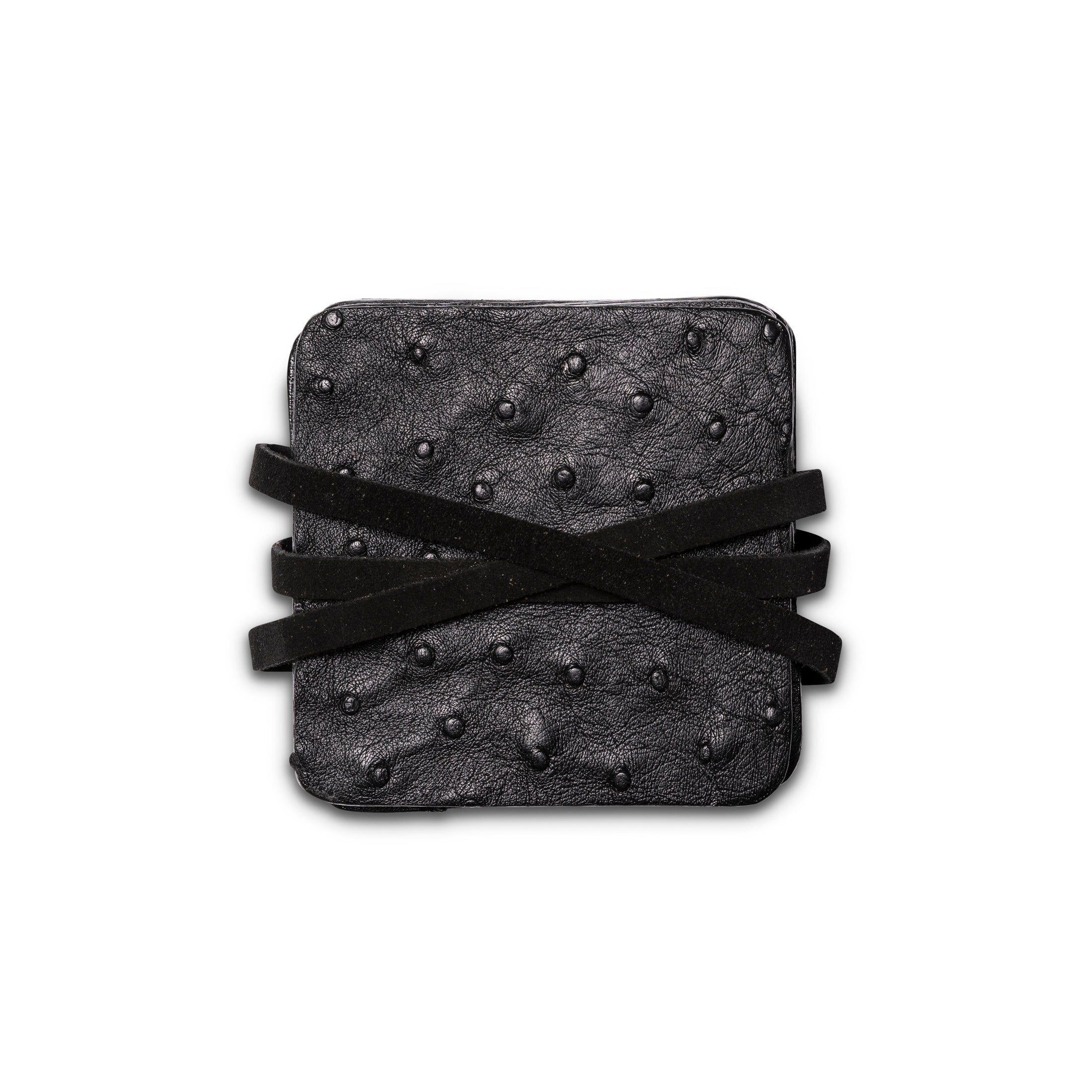 Ostrich Leather Coasters w/ Tie (S/6) - Black