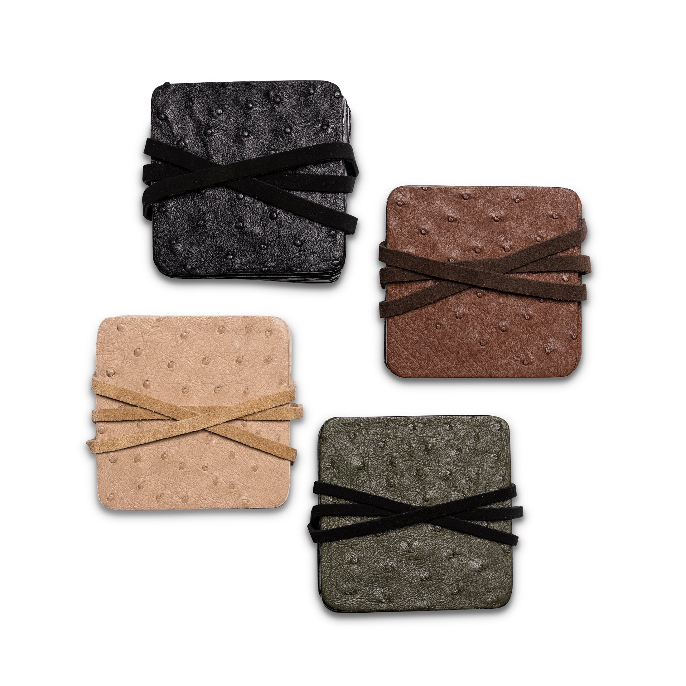 Ostrich Leather Coasters w/ Tie (S/6) - Black