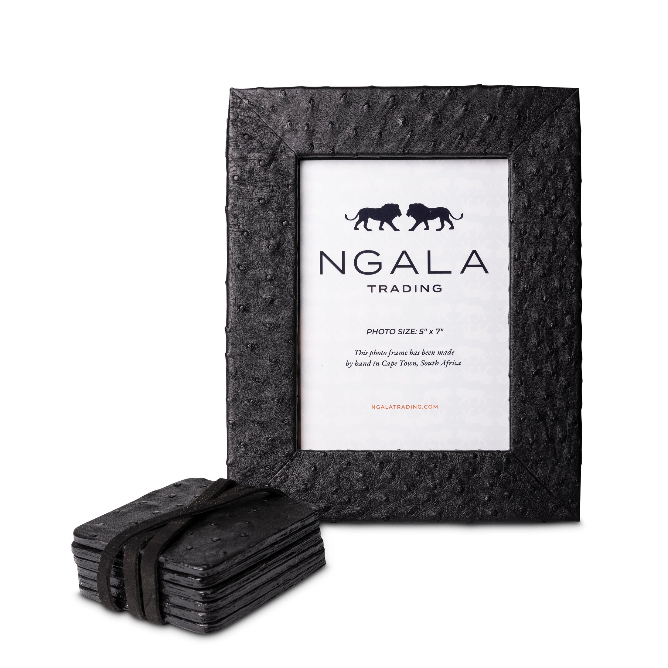 Ostrich Leather Coasters w/ Tie (S/6) - Black