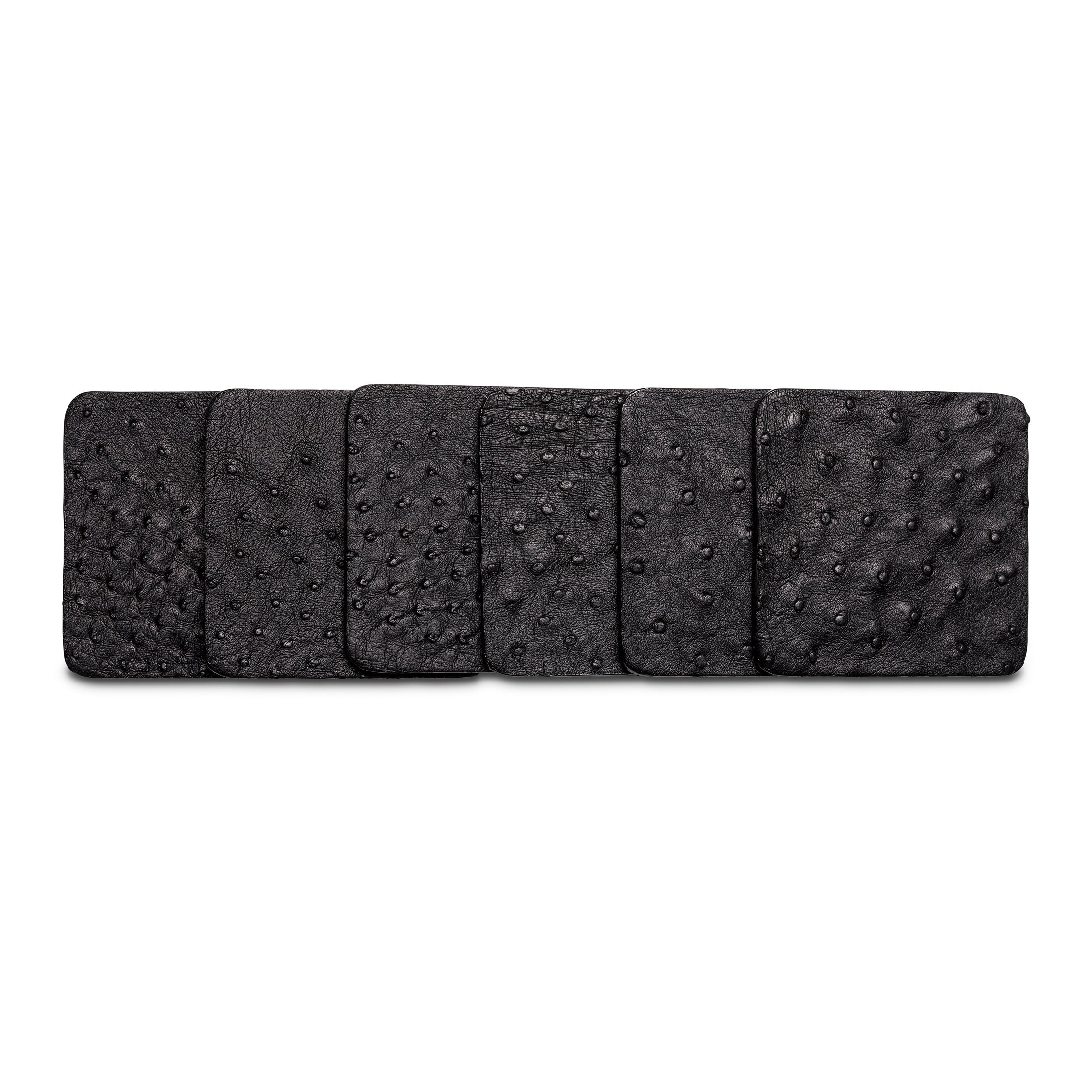 Ostrich Leather Coasters w/ Tie (S/6) - Black
