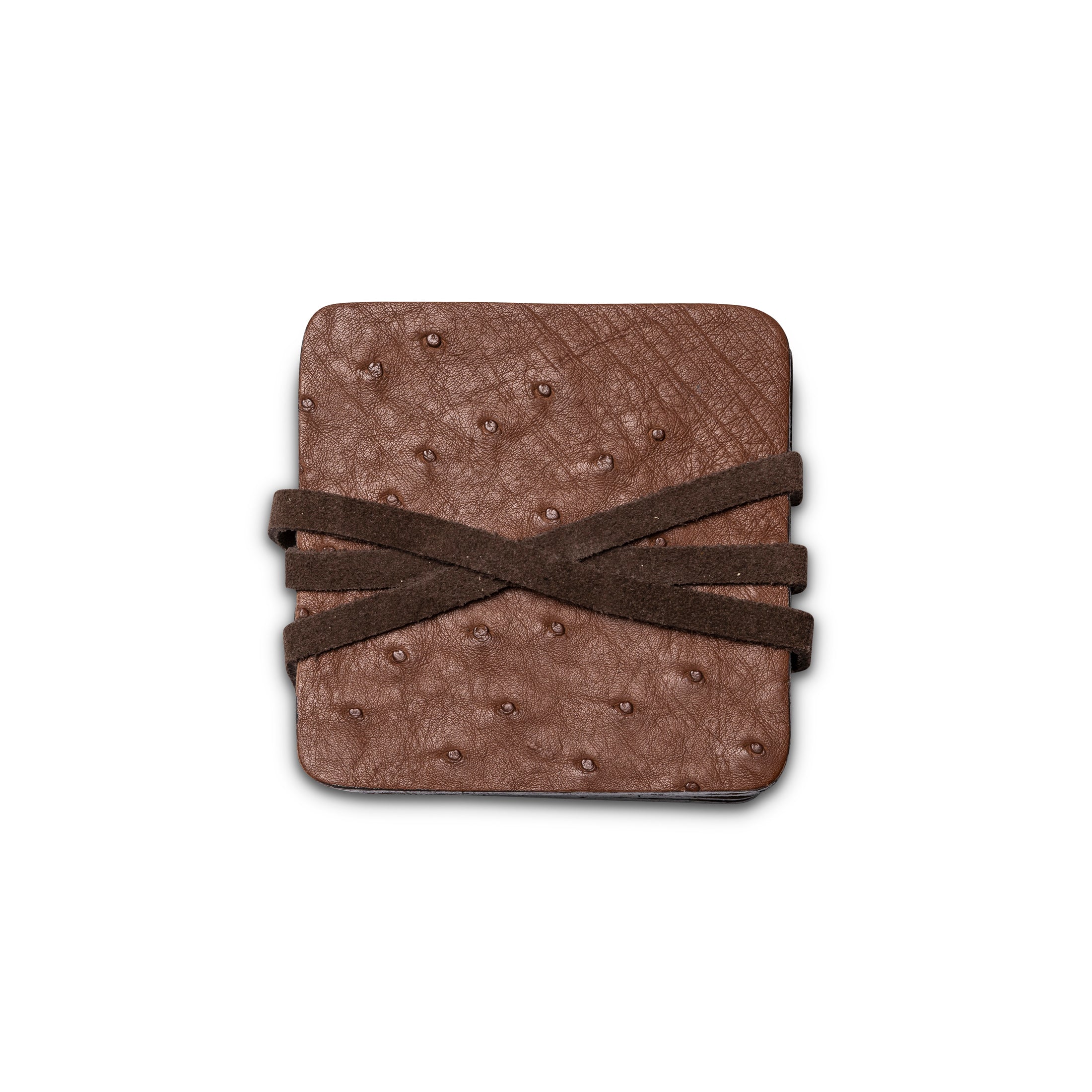 Ostrich Leather Coasters w/ Tie (S/6) - Brown