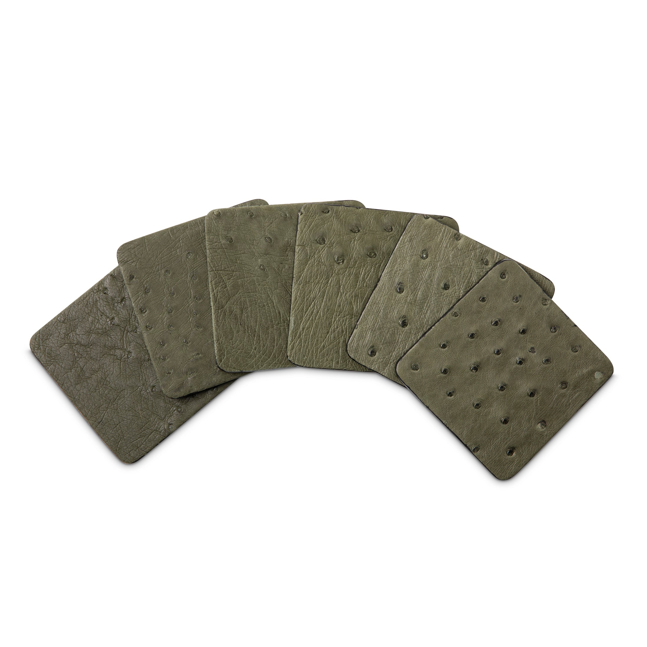 Ostrich Leather Coasters w/ Tie (S/6) - Forest Green