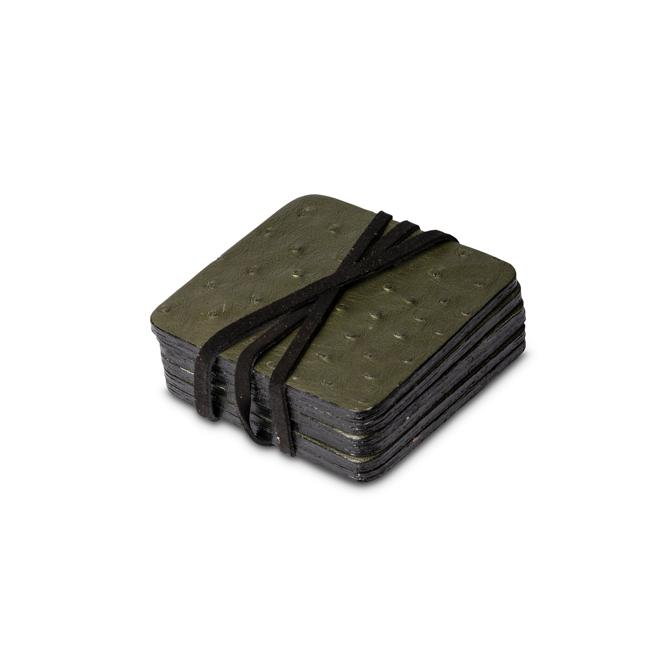 Ostrich Leather Coasters w/ Tie (S/6) - Forest Green