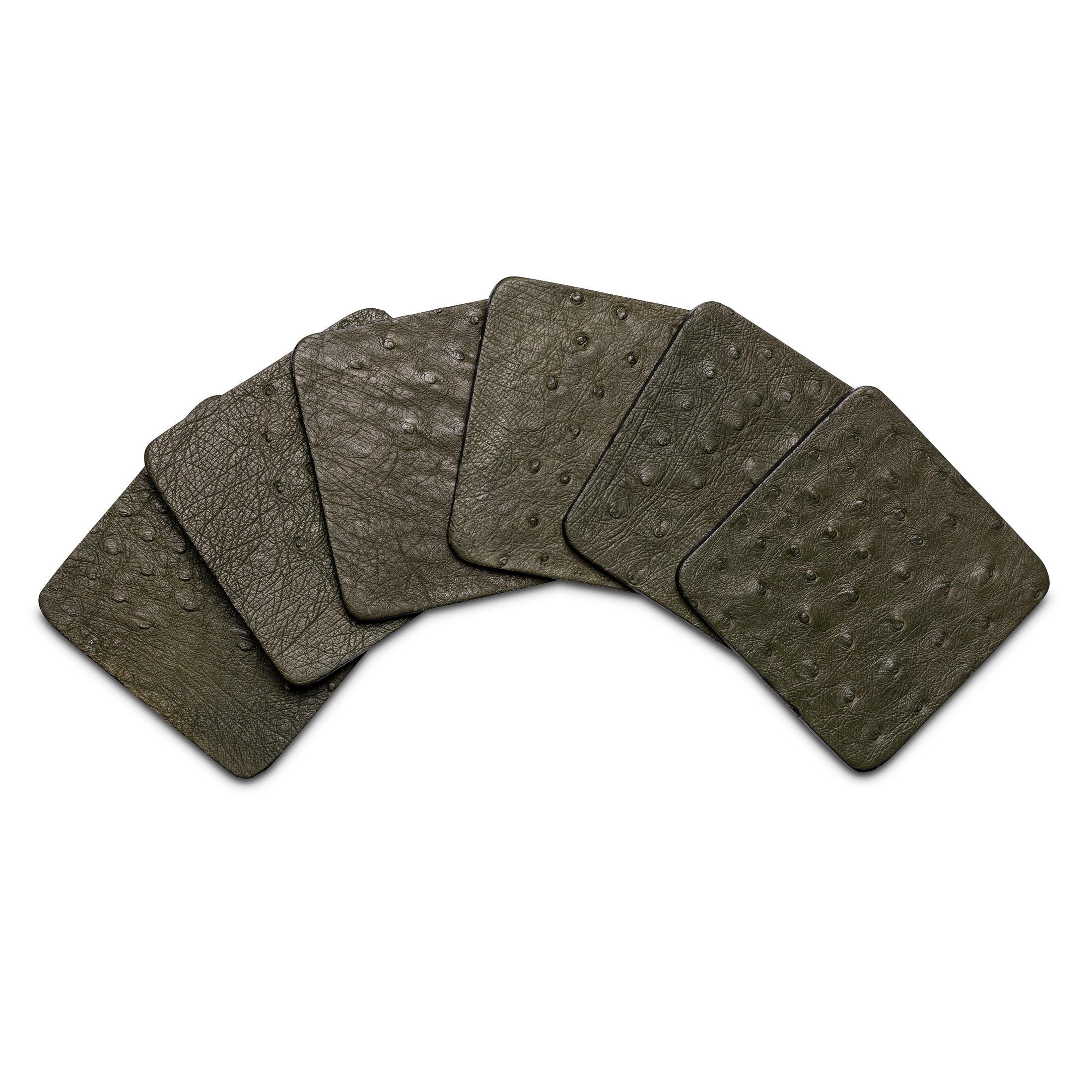 Ostrich Leather Coasters w/ Tie (S/6) - Forest Green