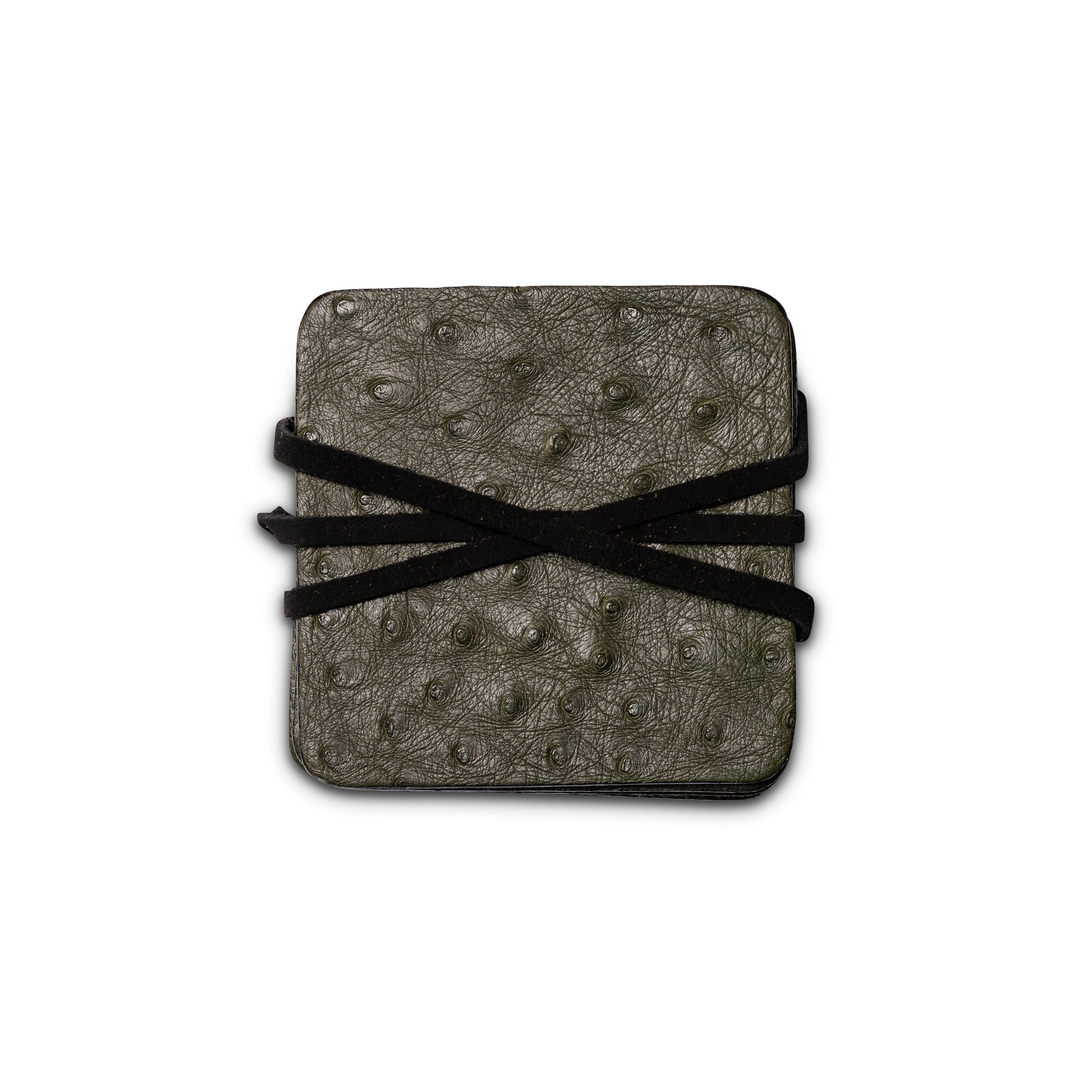 Ostrich Leather Coasters w/ Tie (S/6) - Forest Green