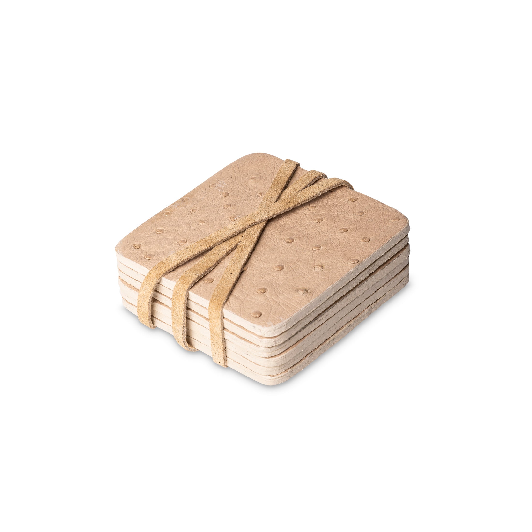 Ostrich Leather Coasters w/ Tie (S/6) - Cream