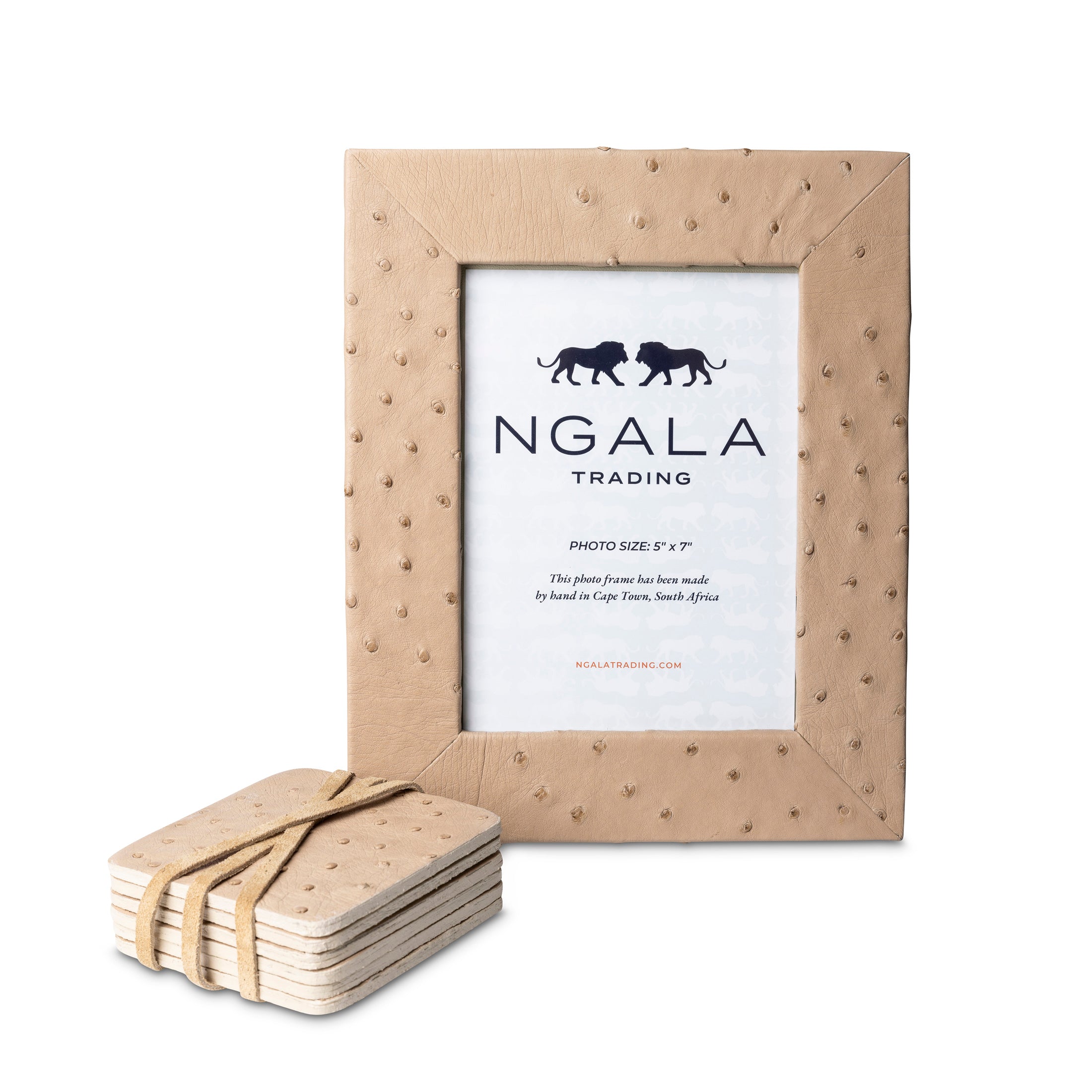 Ostrich Leather Coasters w/ Tie (S/6) - Cream