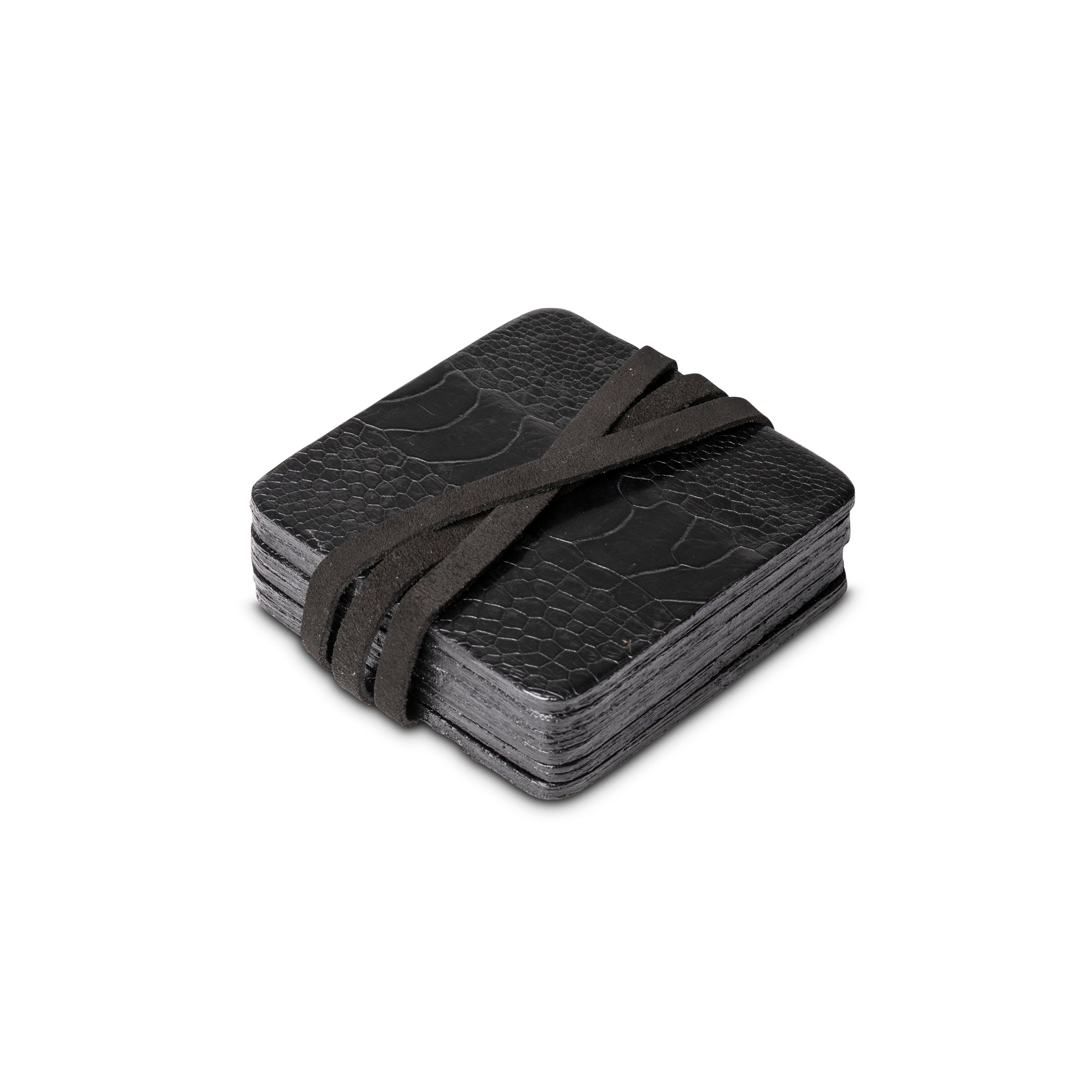 Ostrich Shin Coasters w/ Tie (S/6) - Black