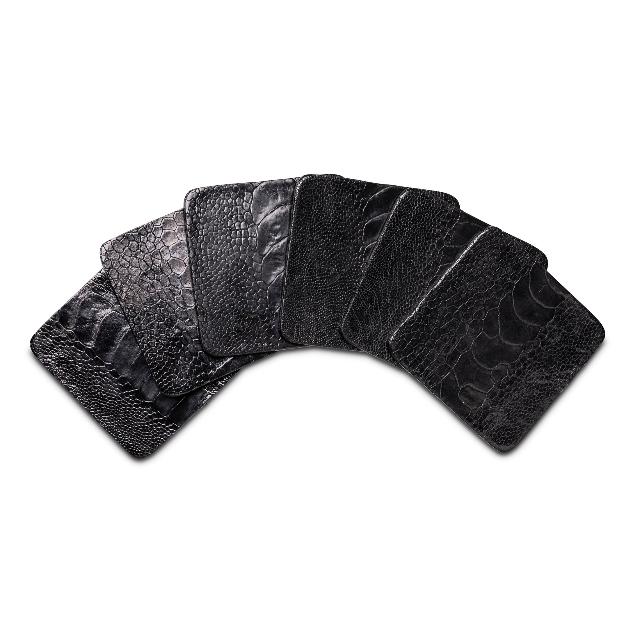 Ostrich Shin Coasters w/ Tie (S/6) - Black