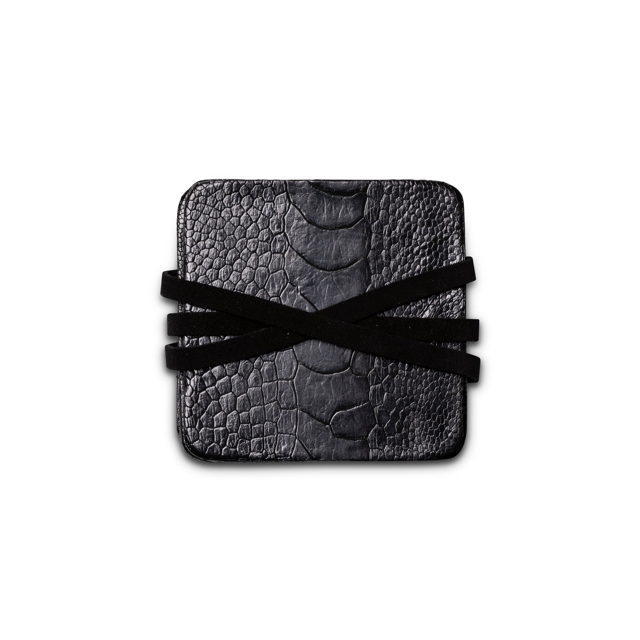 Ostrich Shin Coasters w/ Tie (S/6) - Black
