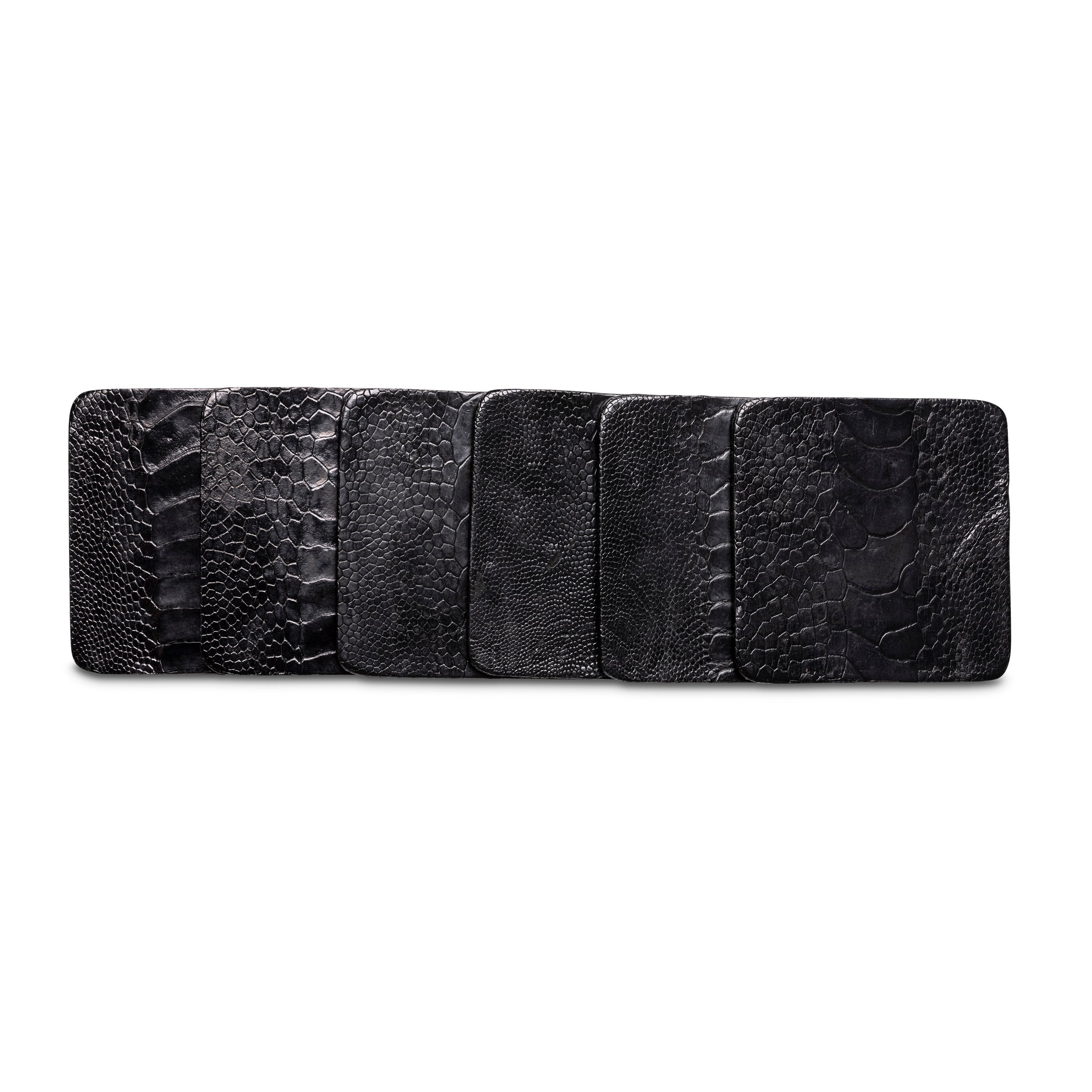 Ostrich Shin Coasters w/ Tie (S/6) - Black
