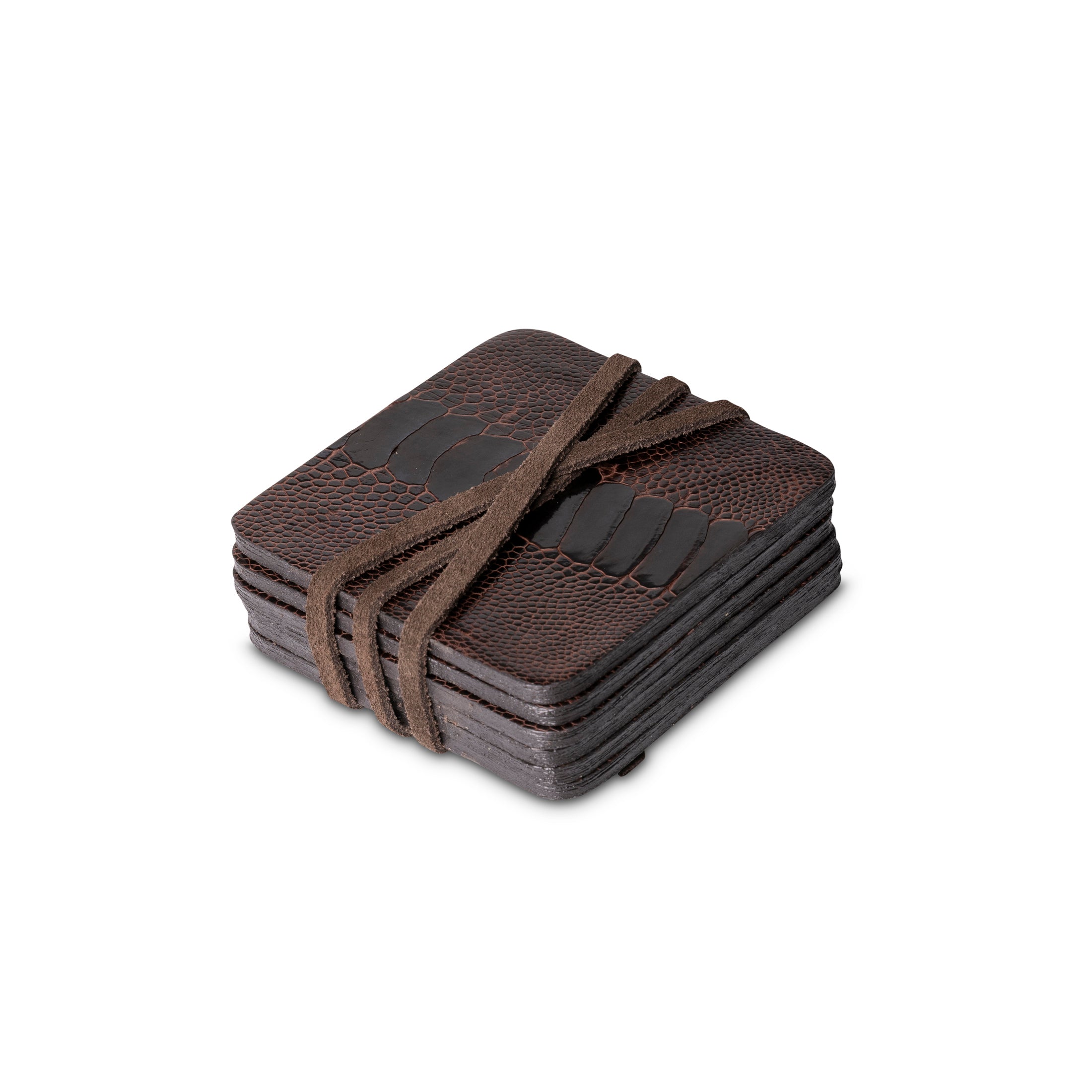 Ostrich Shin Coasters w/ Tie (s/6) - Brown