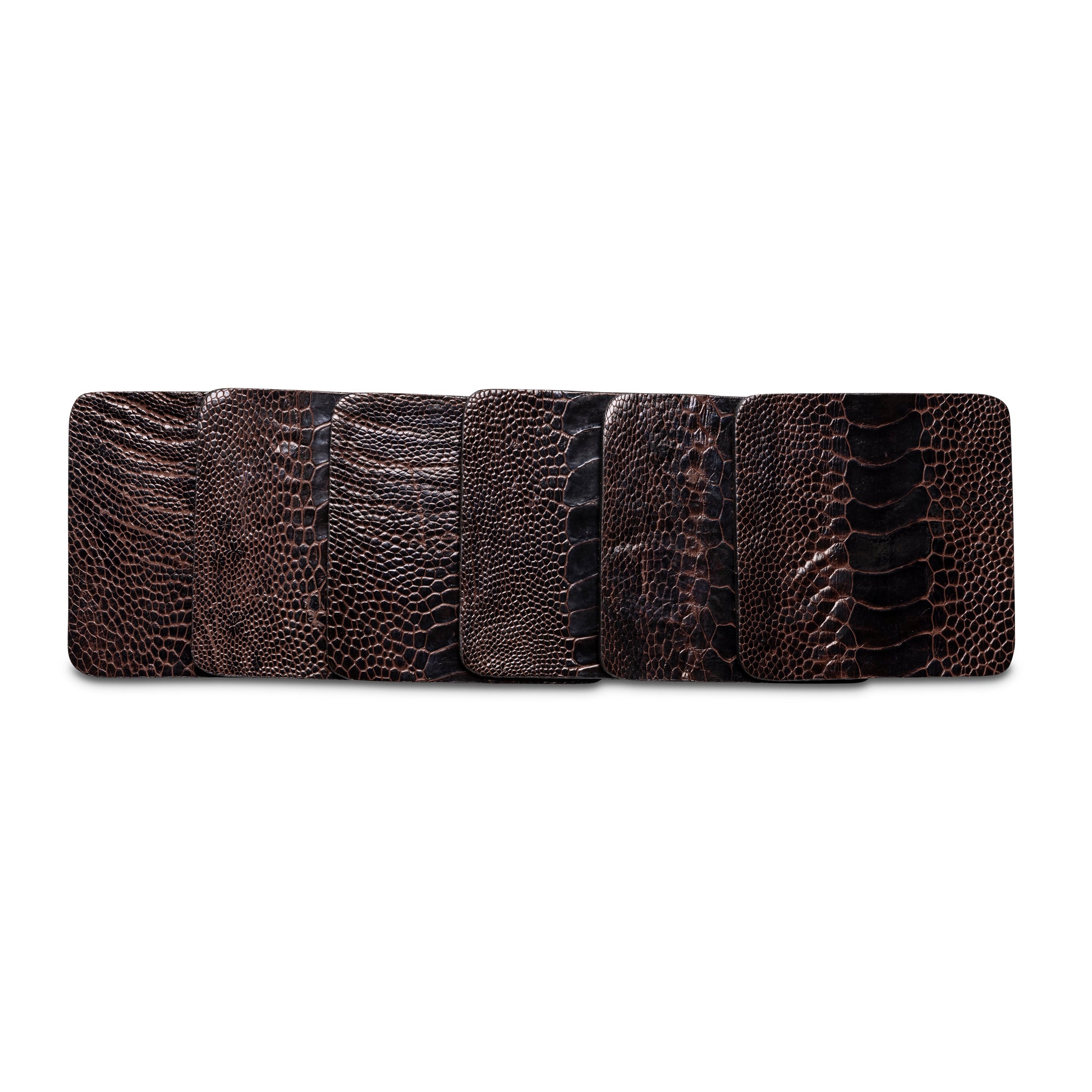 Ostrich Shin Coasters w/ Tie (s/6) - Brown