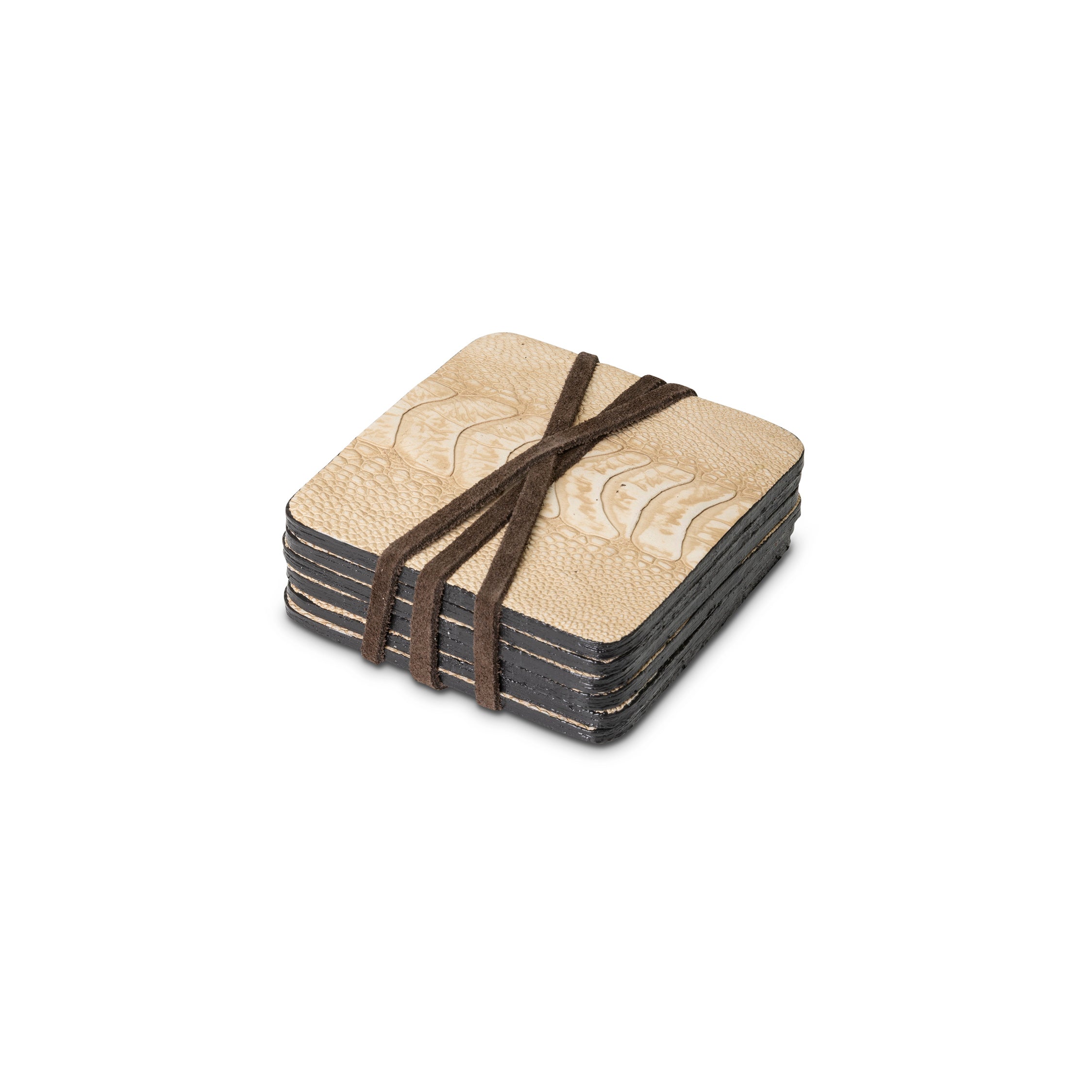 Ostrich Shin Coasters w/ Tie (s/6) - Stone Washed
