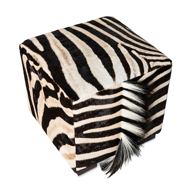 Zebra Hide Cube Ottoman