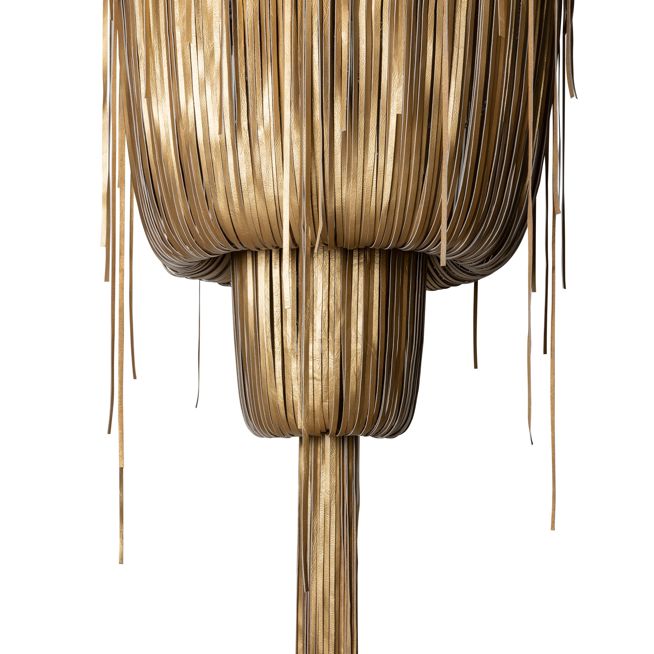 Medium Round Double-Ball Urchin Leather Chandelier in Metallic Leather