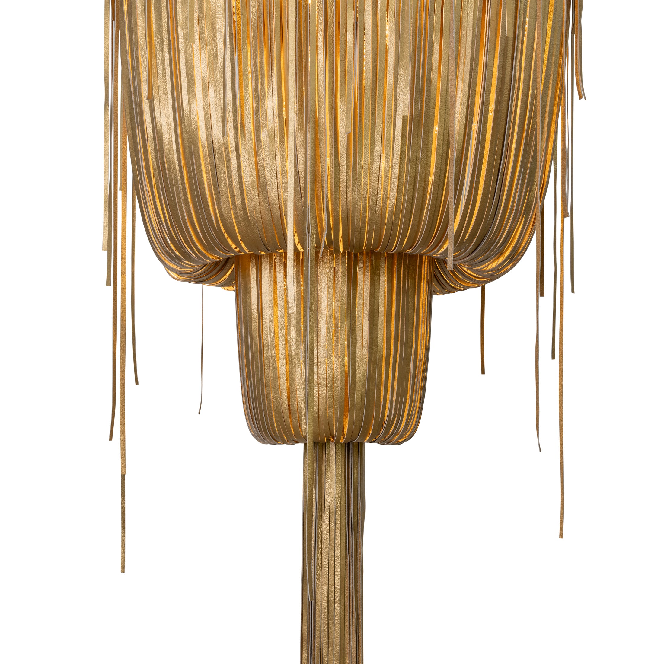 Medium Round Double-Ball Urchin Leather Chandelier in Metallic Leather