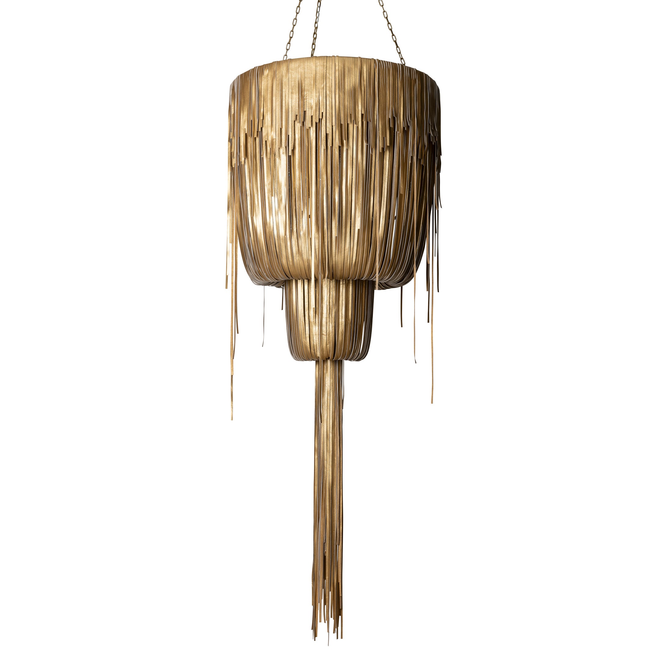 Medium Round Double-Ball Urchin Leather Chandelier in Metallic Leather