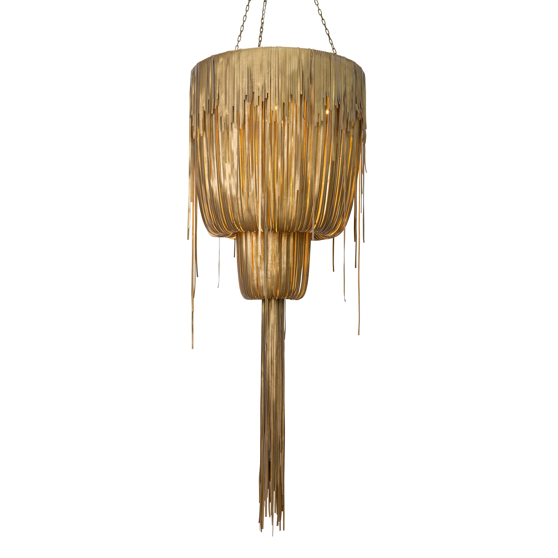 Medium Round Double-Ball Urchin Leather Chandelier in Metallic Leather