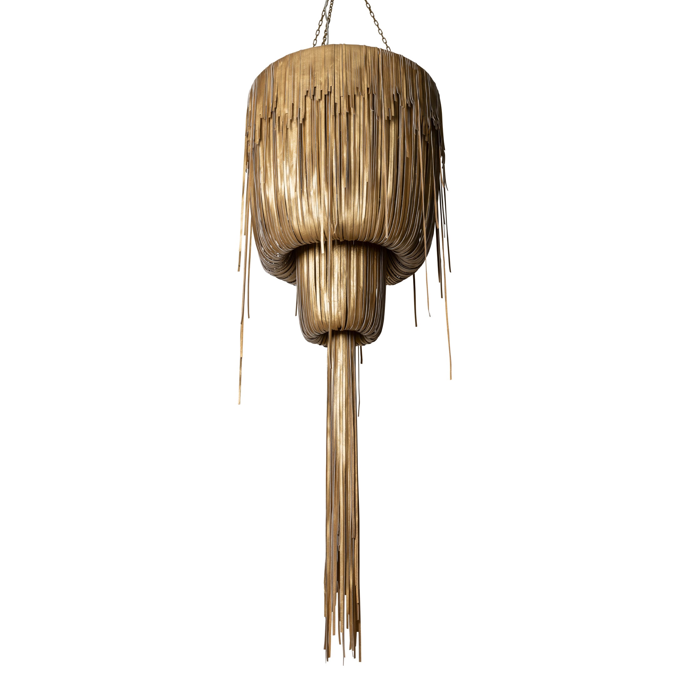 Medium Round Double-Ball Urchin Leather Chandelier in Metallic Leather